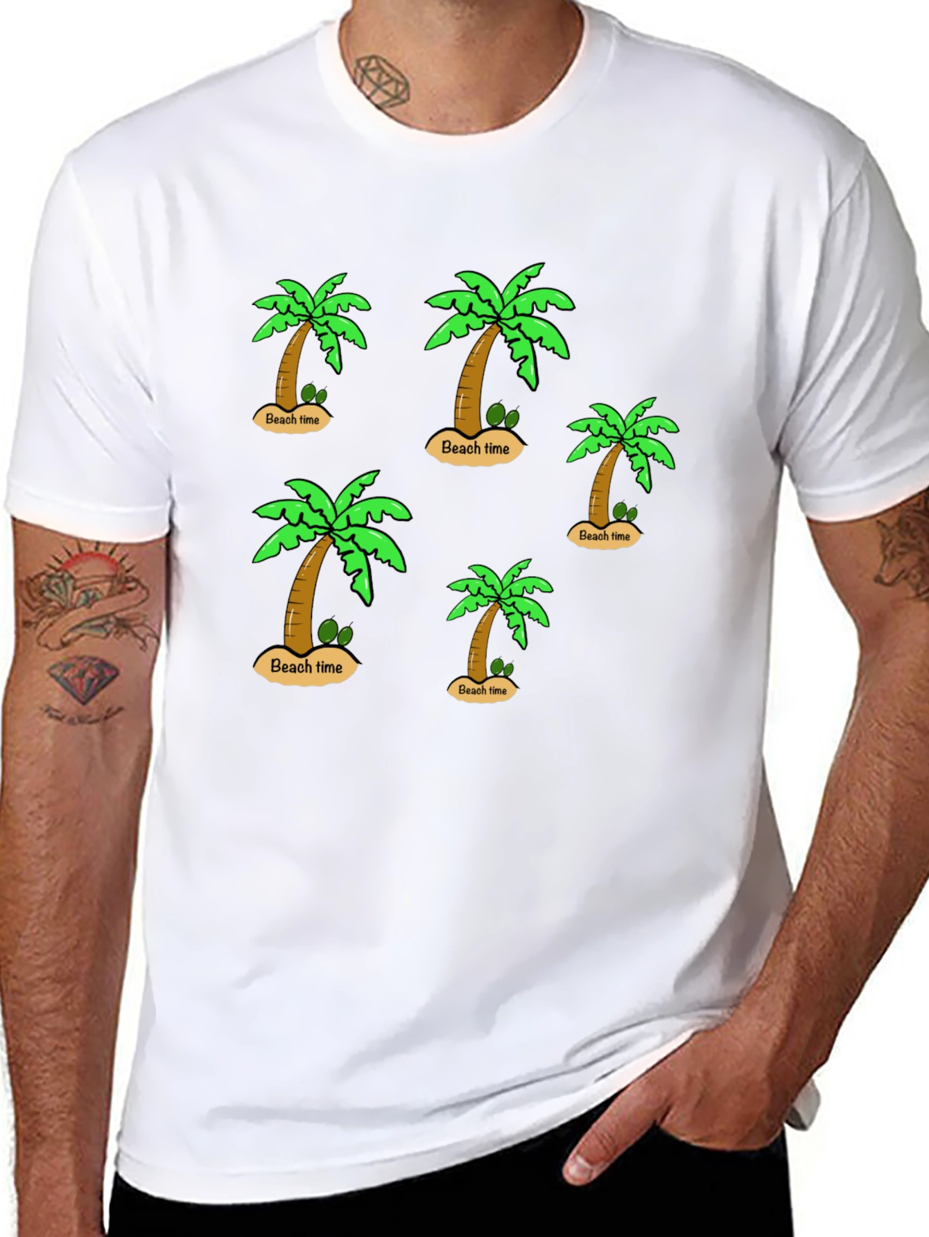 Beach Time Palm Tree Graphic Black T-Shirt