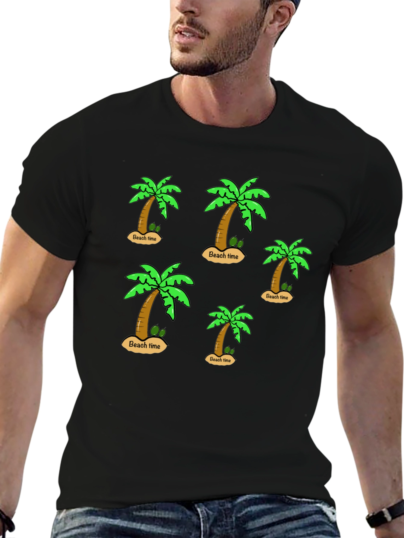 Beach Time Palm Tree Graphic Black T-Shirt