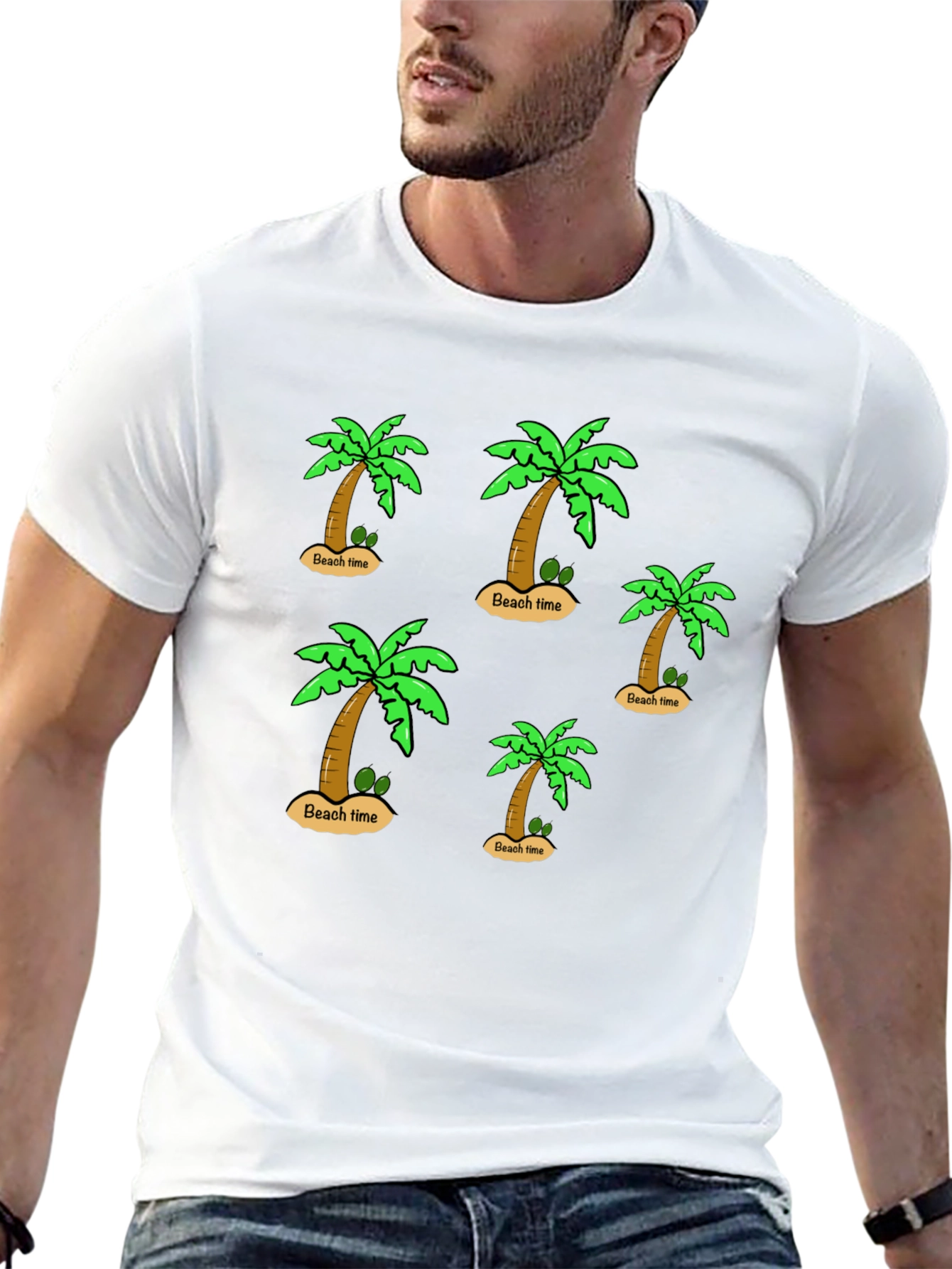 Beach Time Palm Tree Graphic Black T-Shirt