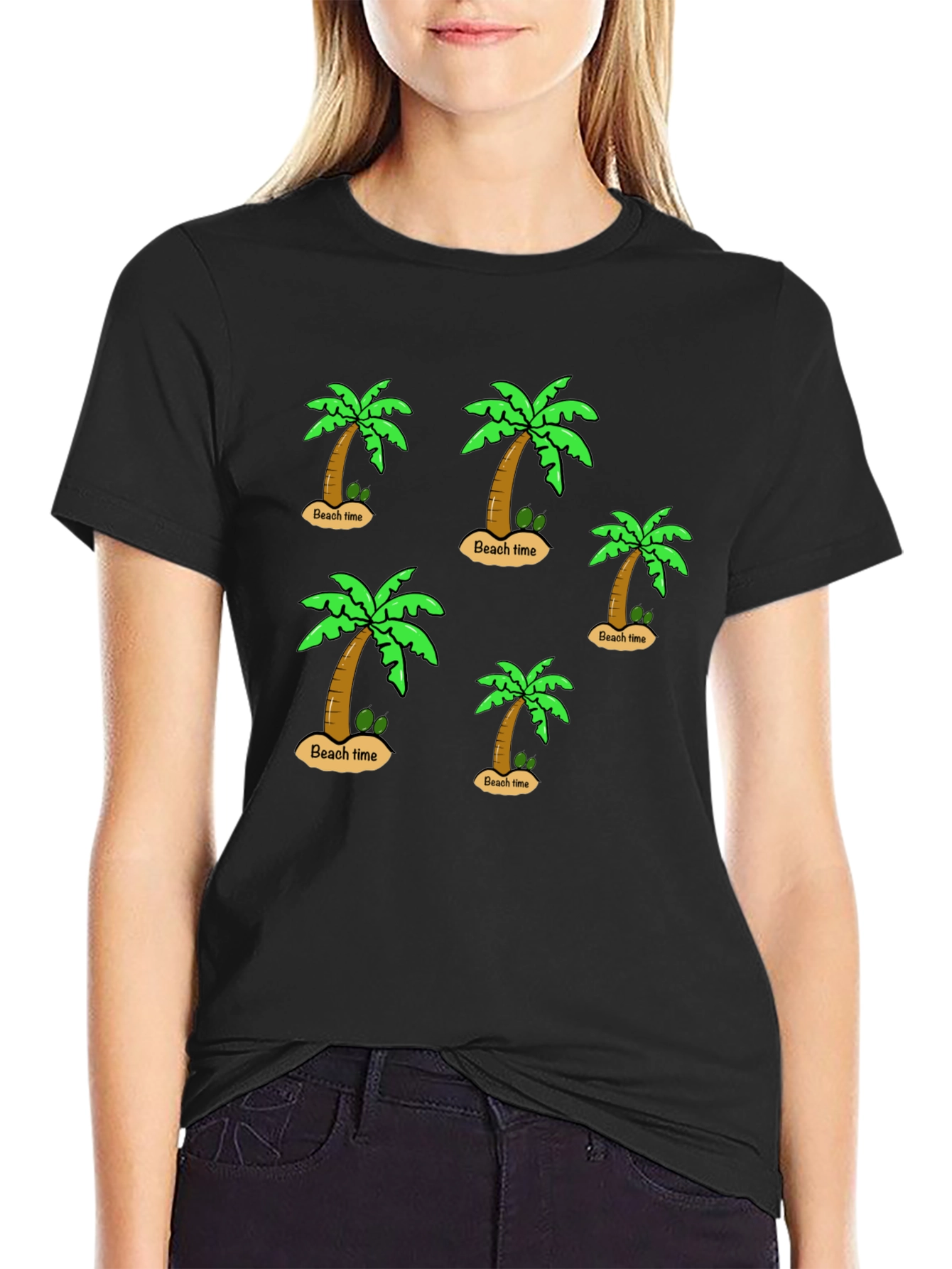 Beach Time Palm Tree Graphic Black T-Shirt