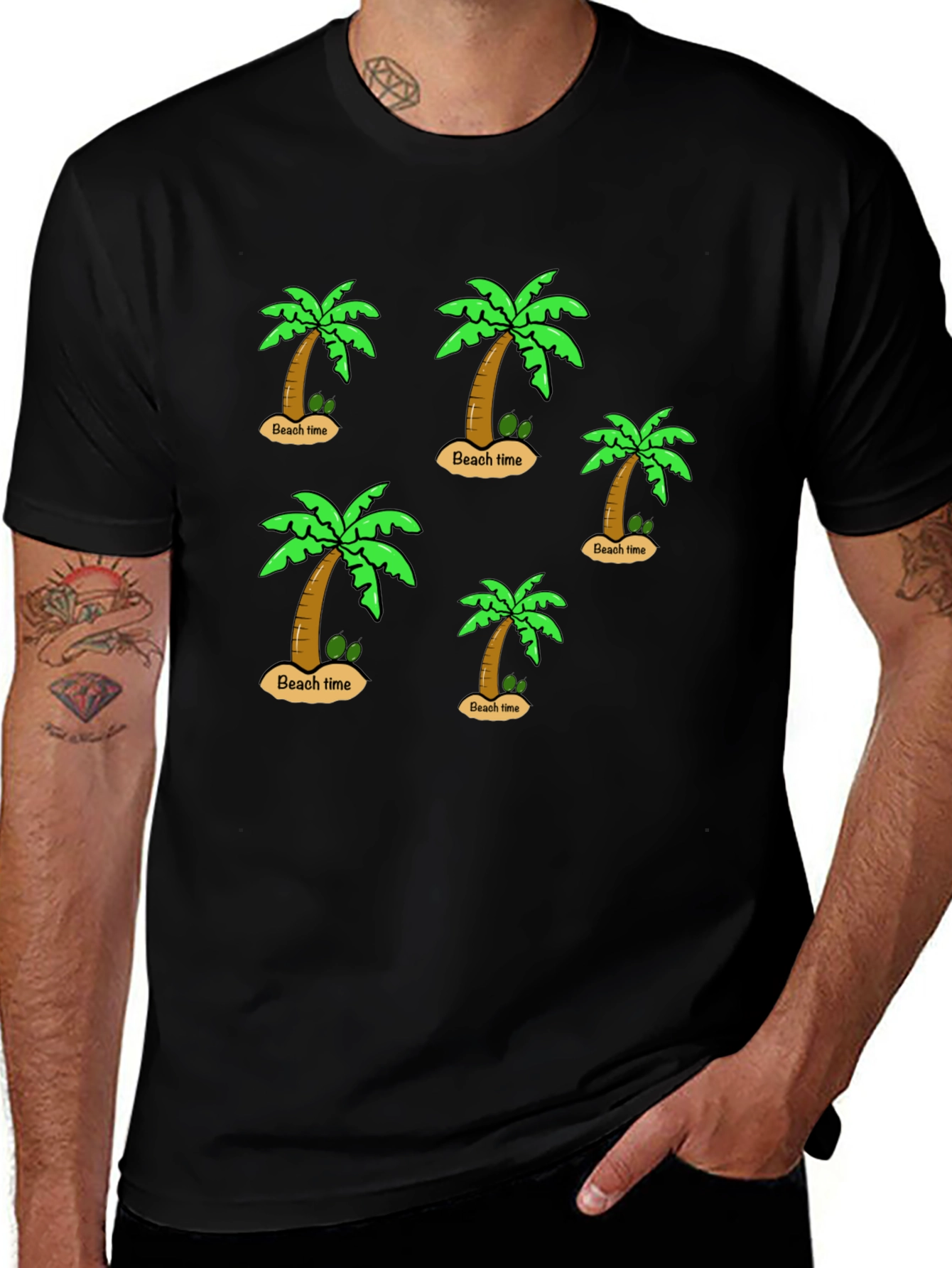 Beach Time Palm Tree Graphic Black T-Shirt