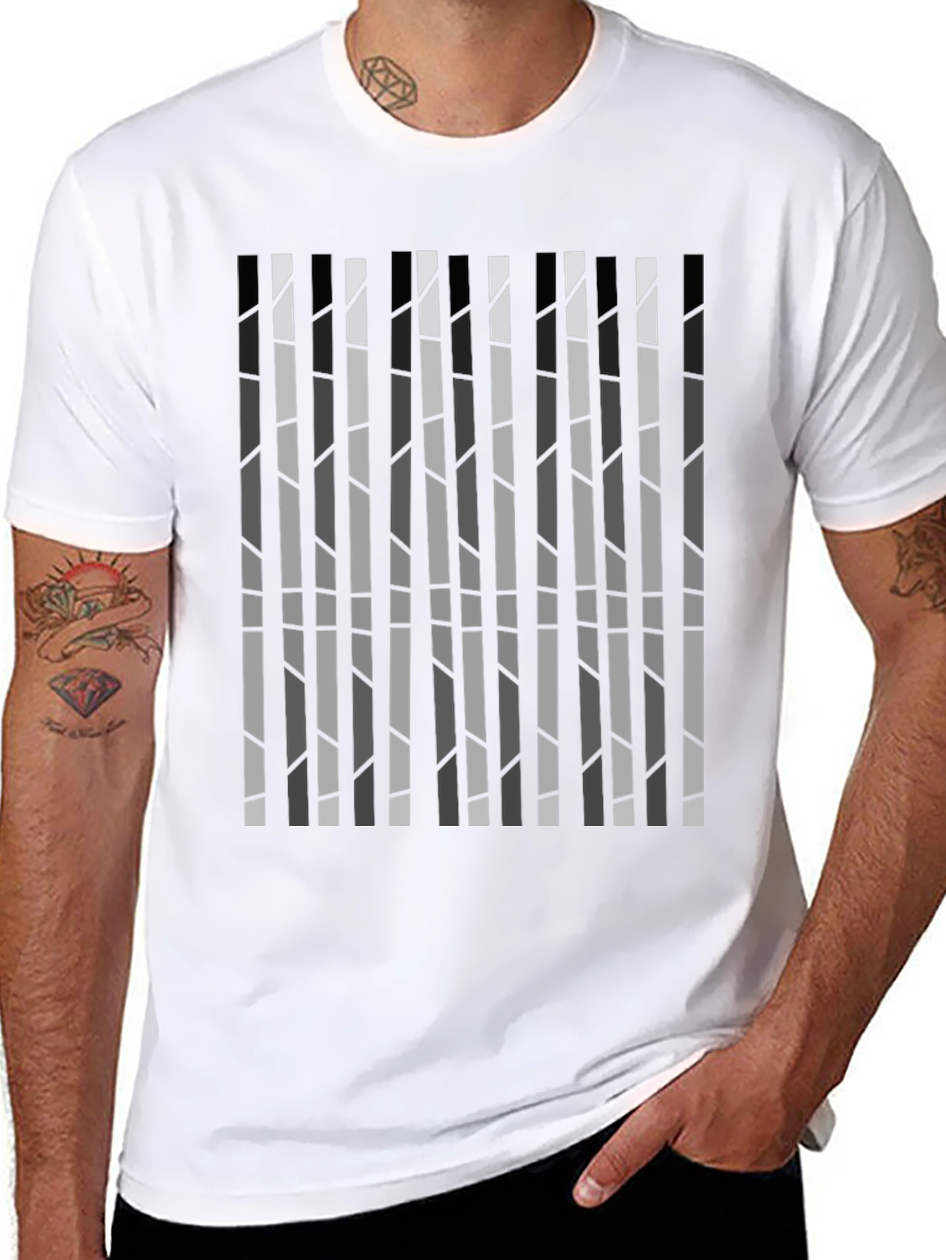 Modern Striped Graphic Tee - Sleek Black Cotton Shirt