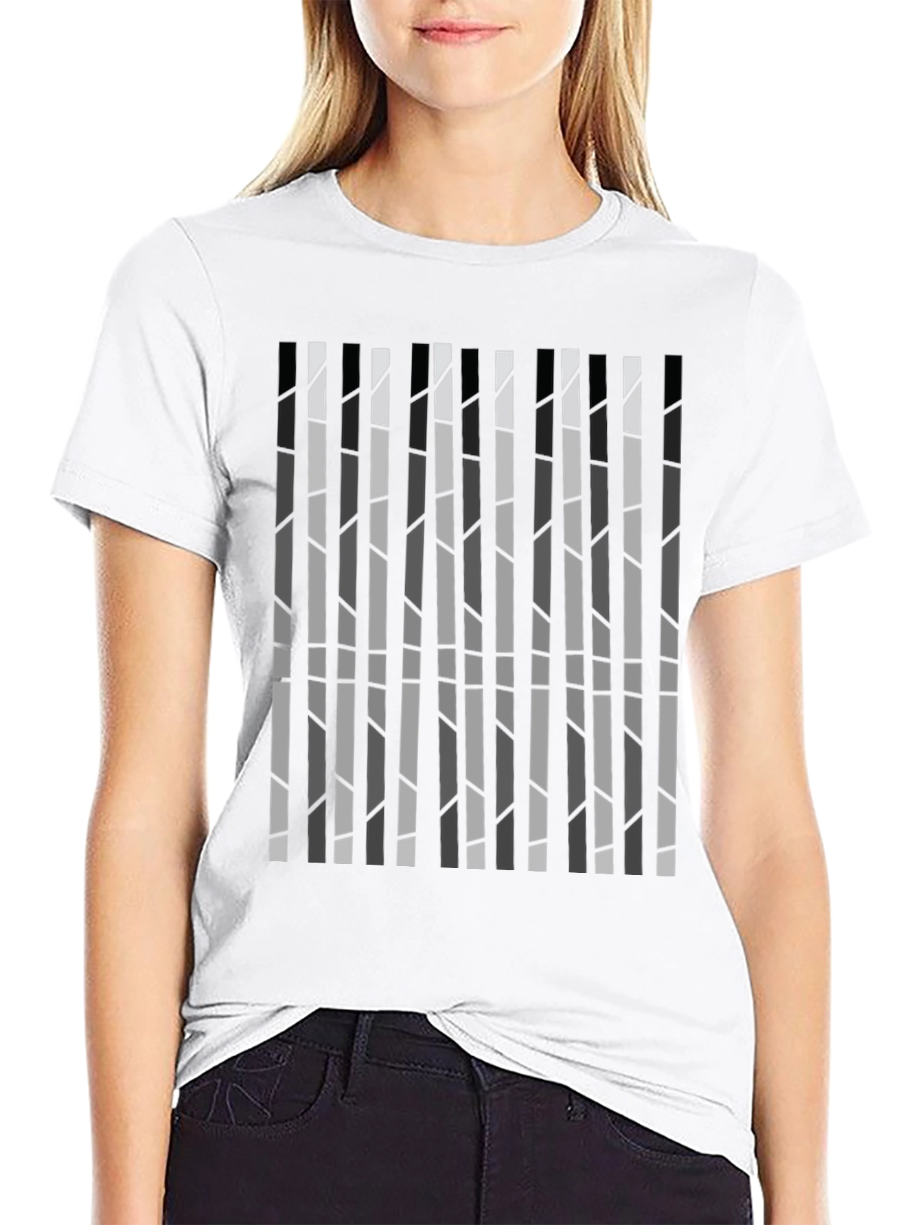 Modern Striped Graphic Tee - Sleek Black Cotton Shirt