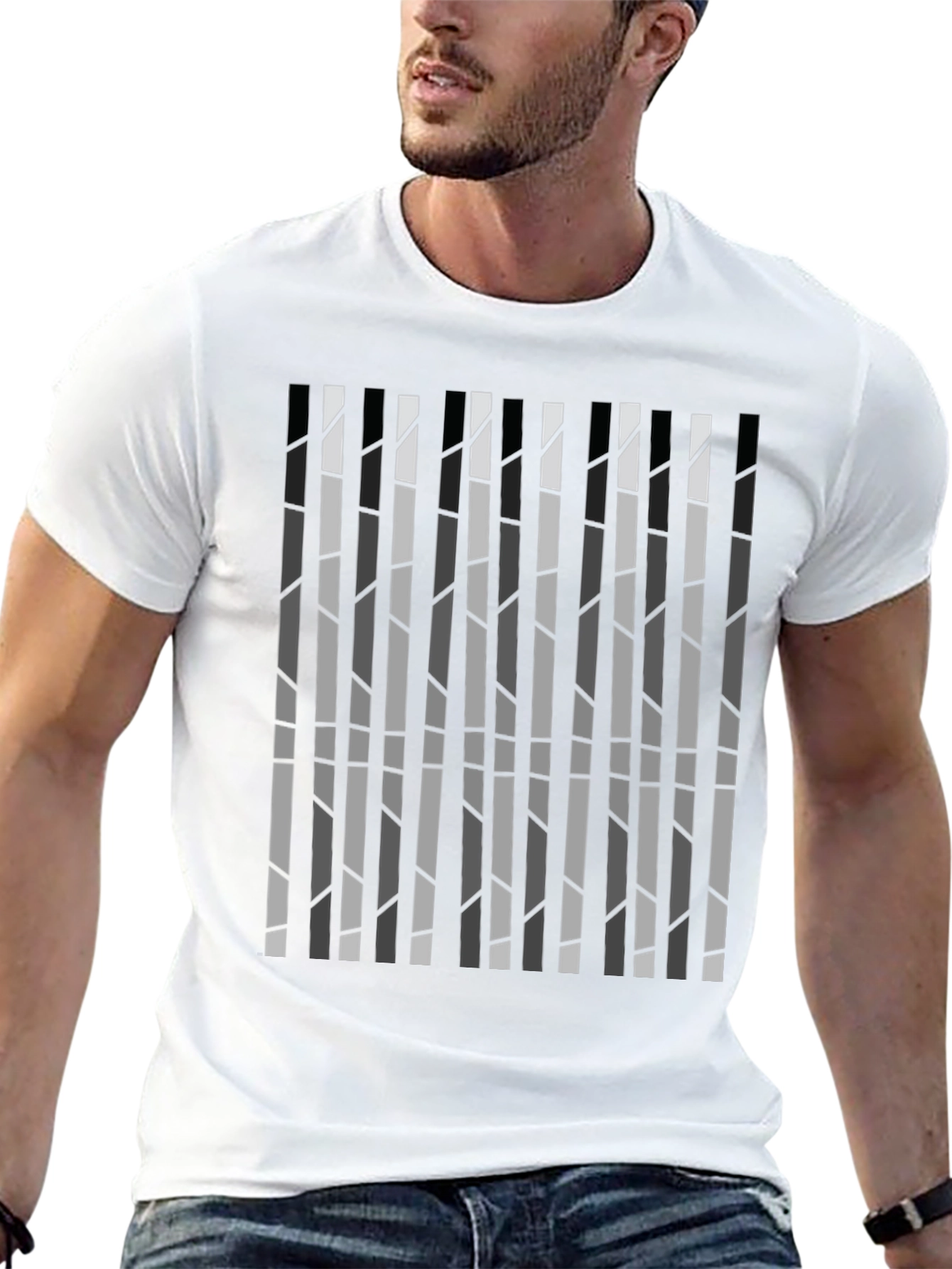 Modern Striped Graphic Tee - Sleek Black Cotton Shirt