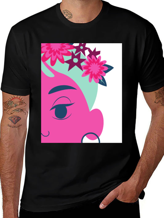 Floral Cartoon Graphic Black T-Shirt
