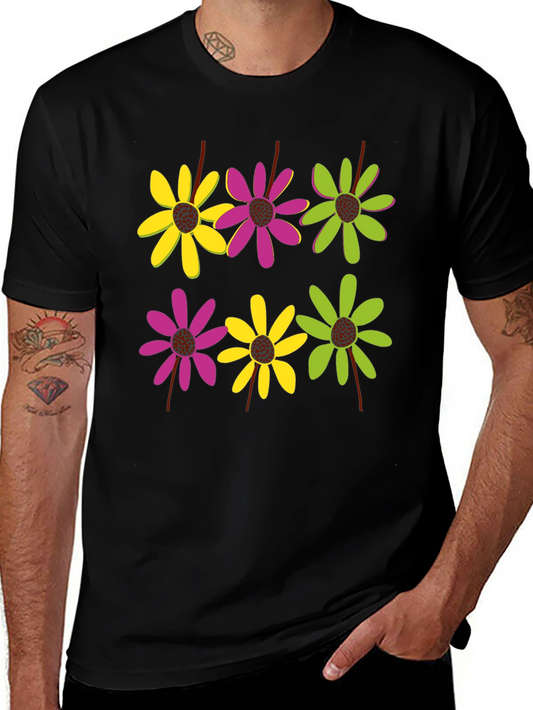 Floral Pattern Black T-Shirt for Men