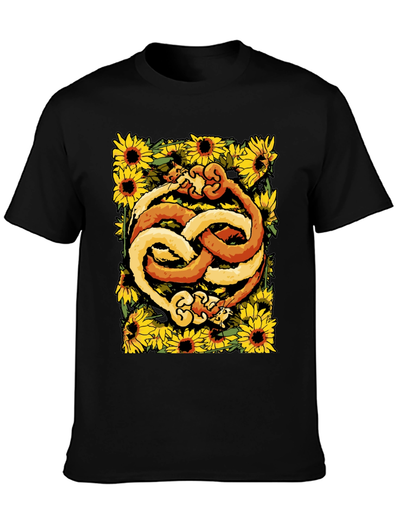 Yin Yang Cats Sunflower Graphic Tee