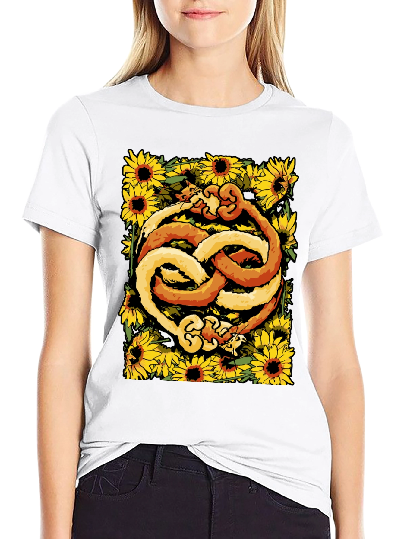 Yin Yang Cats Sunflower Graphic Tee