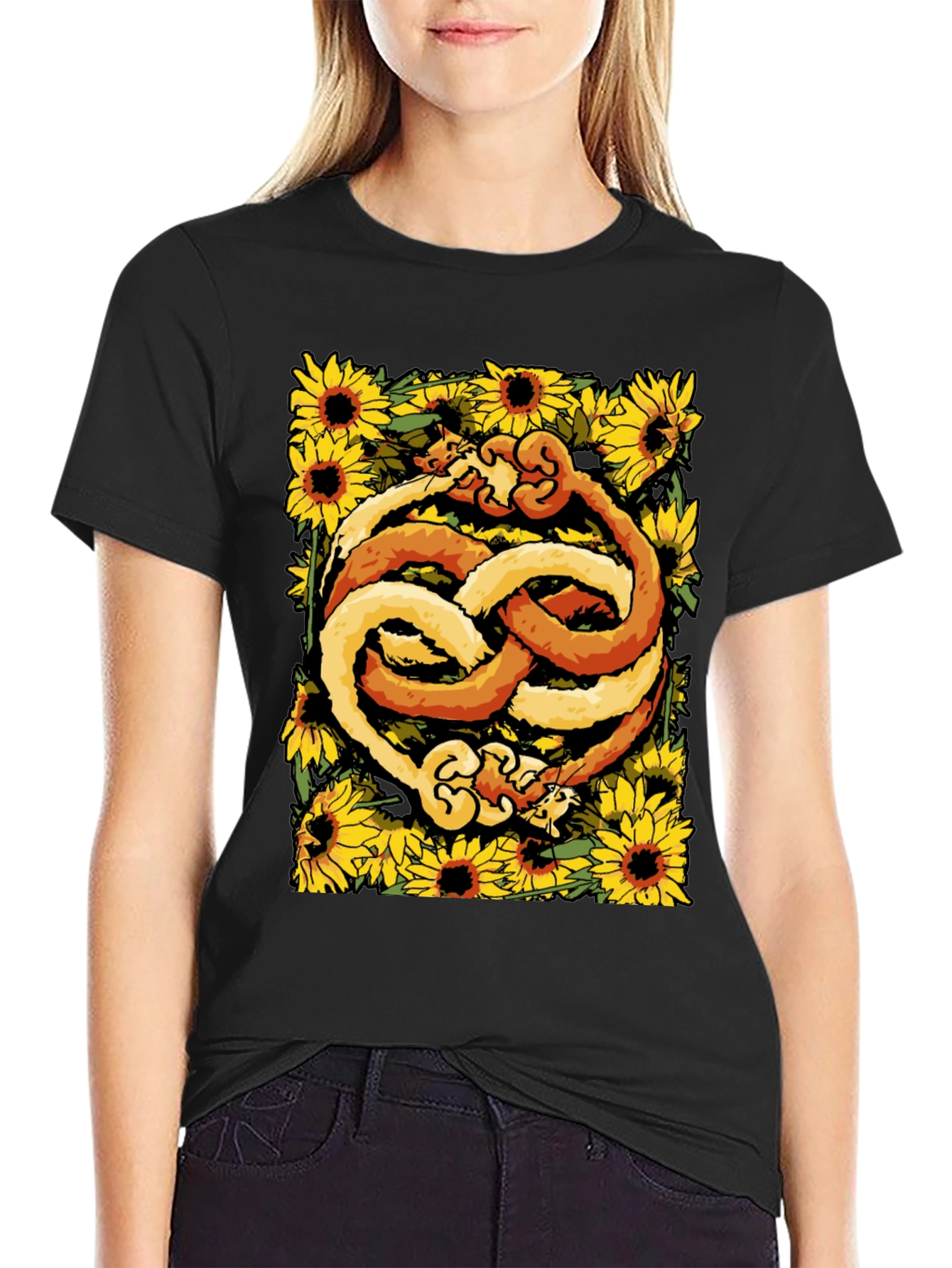 Yin Yang Cats Sunflower Graphic Tee