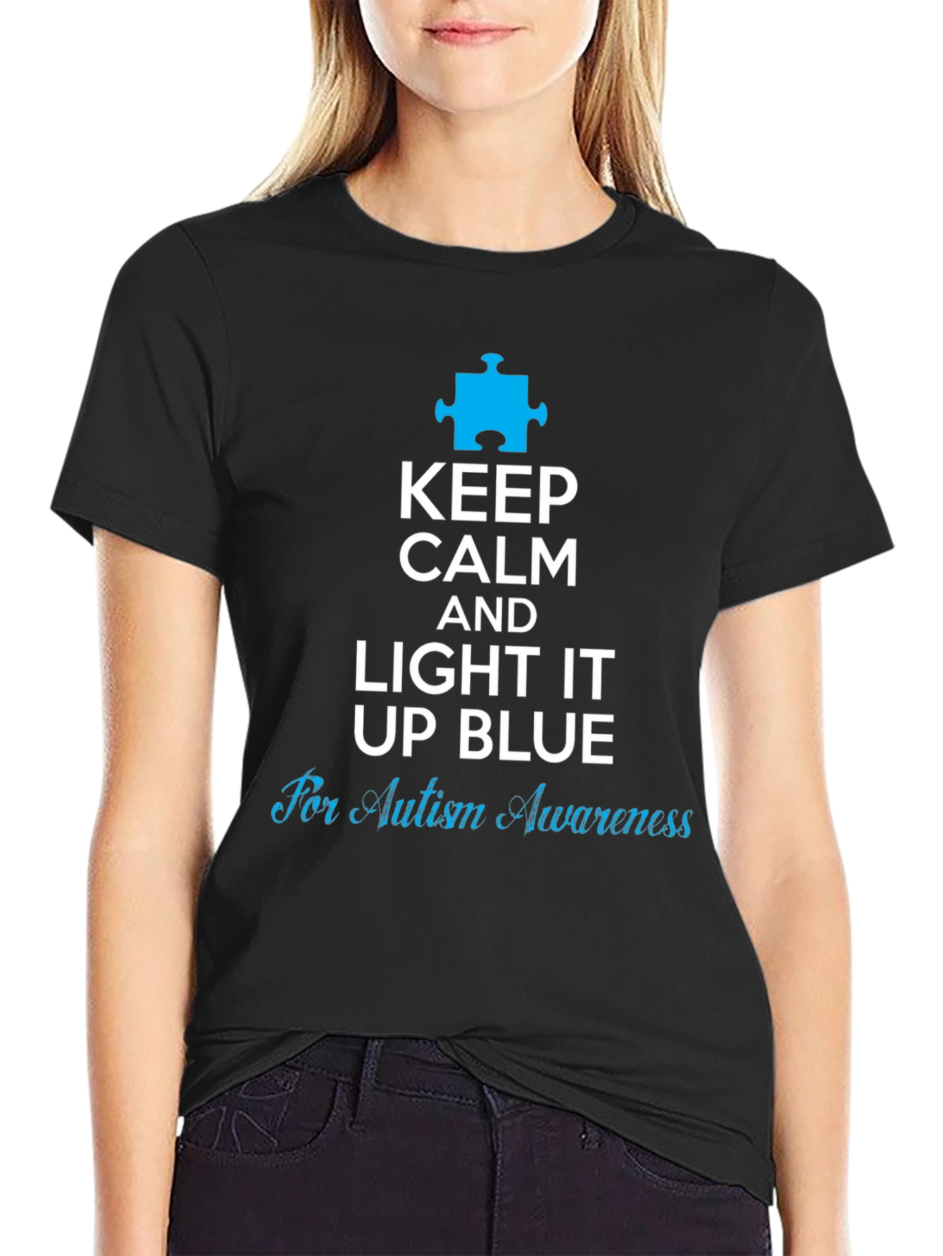 Autism Awareness Keep Calm Light It Up Blue T-Shirt