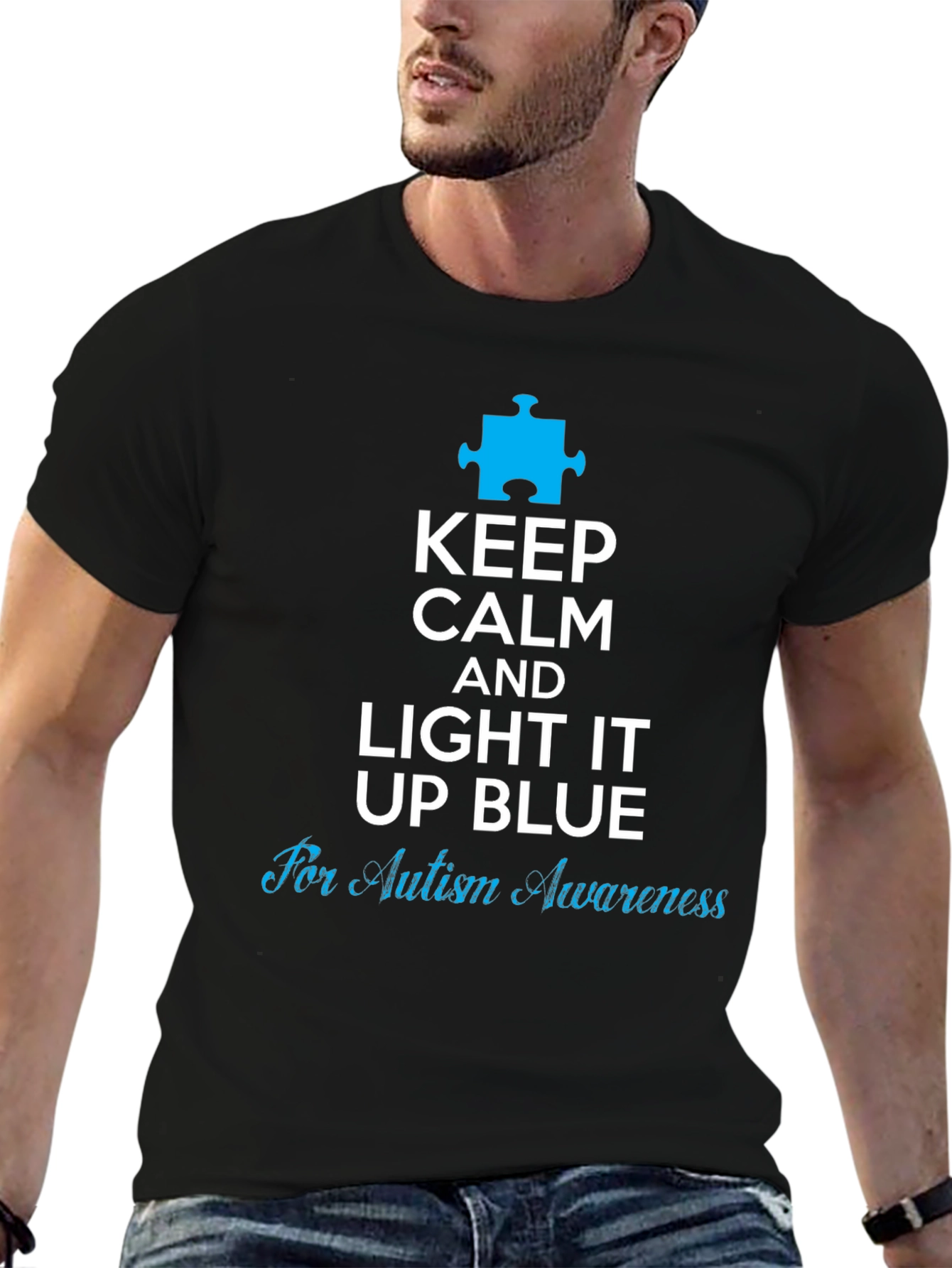 Autism Awareness Keep Calm Light It Up Blue T-Shirt