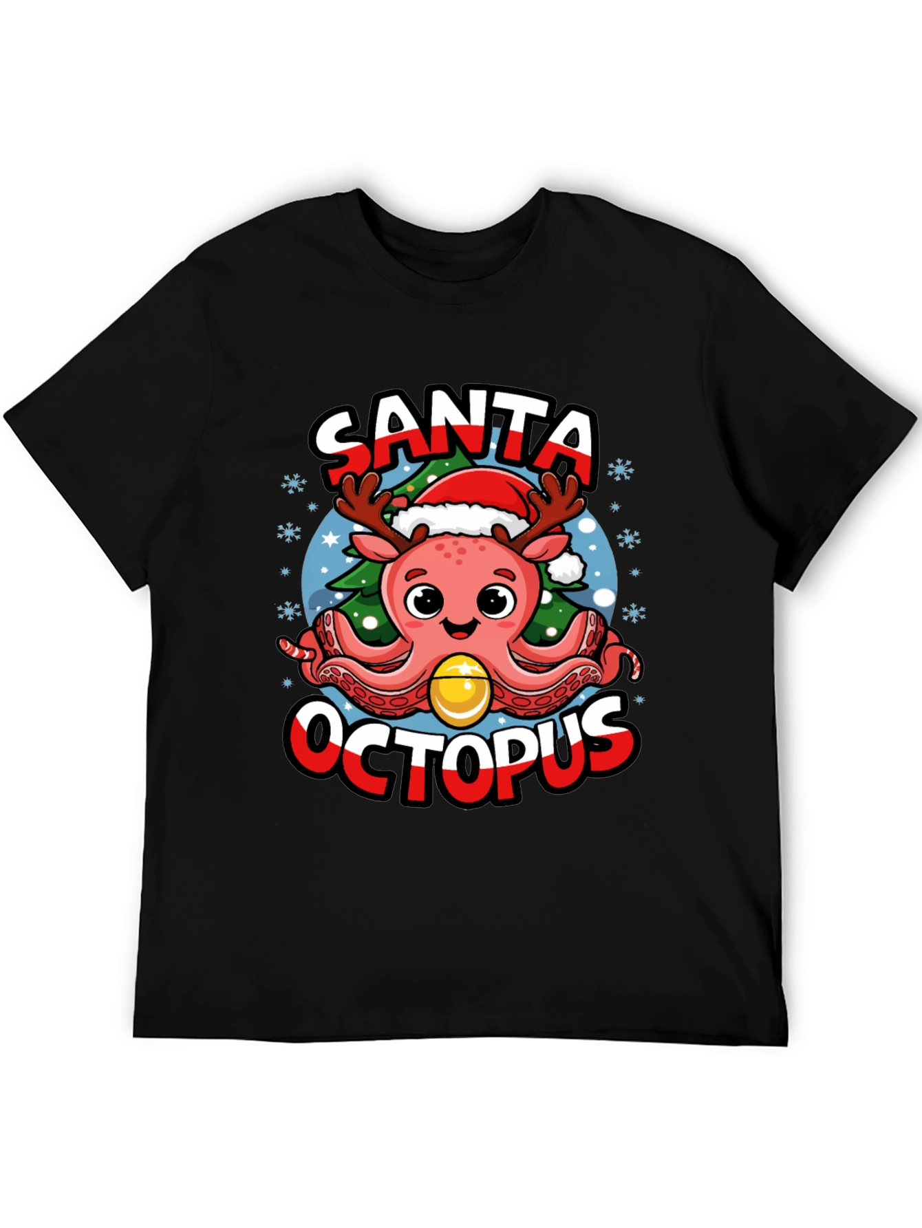 Santa Octopus Christmas Graphic T-Shirt