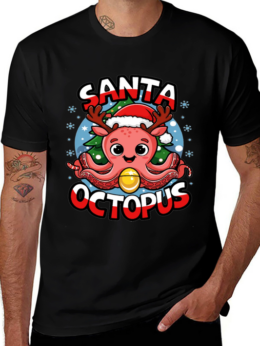 Santa Octopus Christmas Graphic T-Shirt