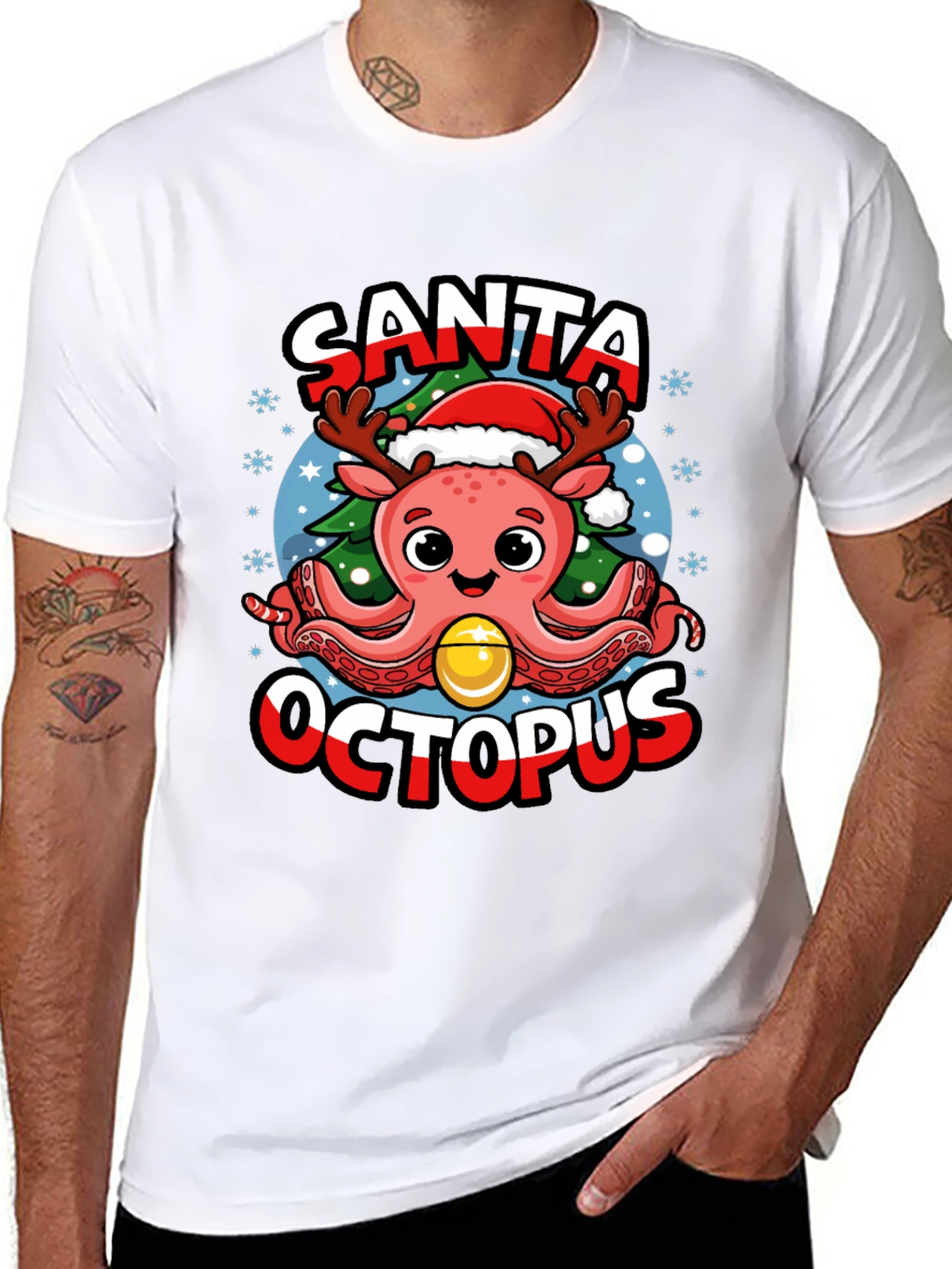 Santa Octopus Christmas Graphic T-Shirt