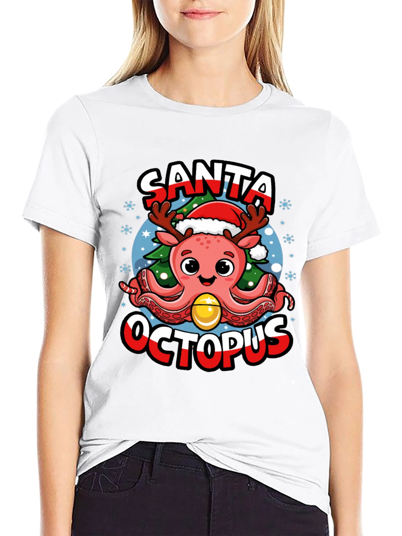 Santa Octopus Christmas Graphic T-Shirt
