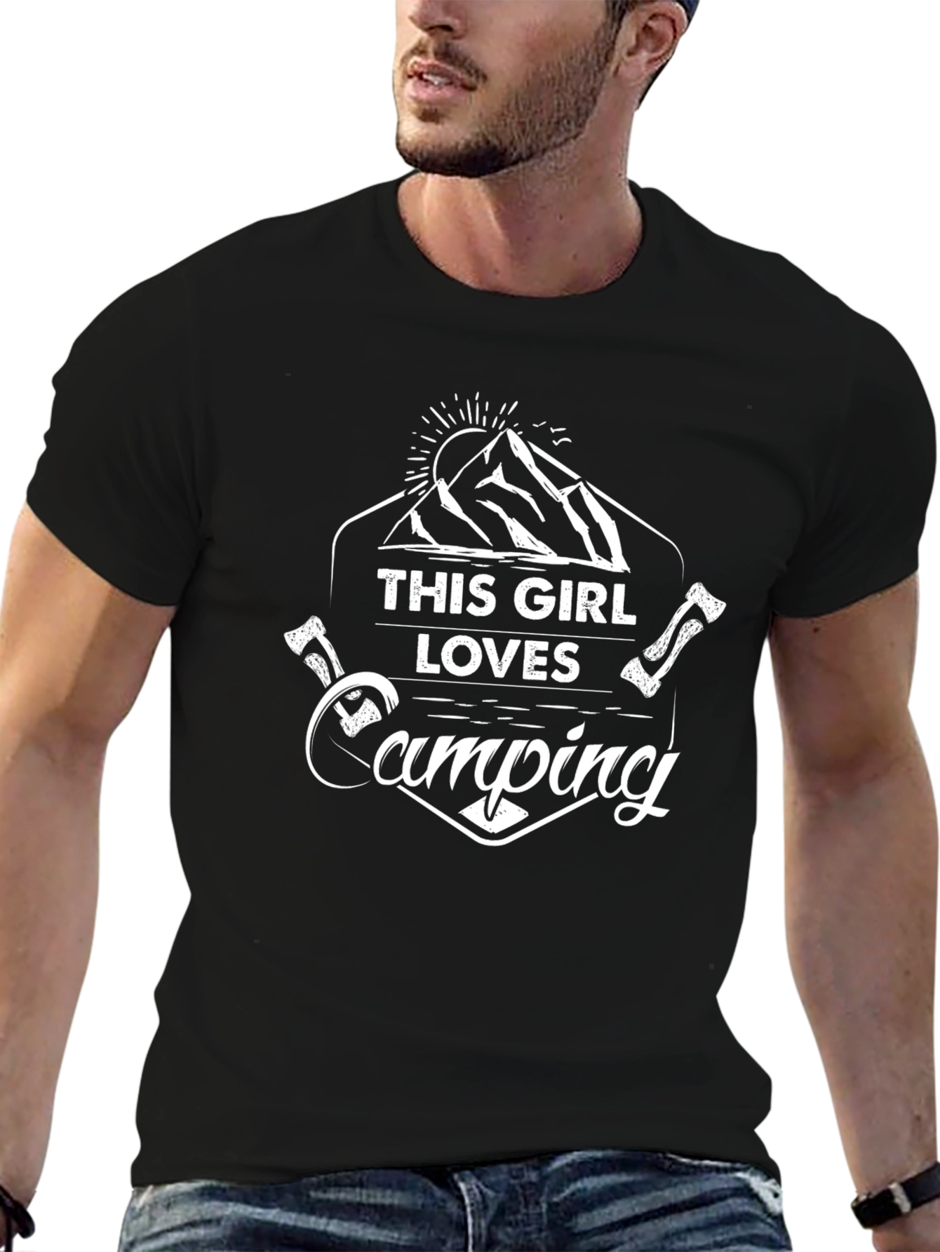 This Girl Loves Camping Graphic Tee - Black