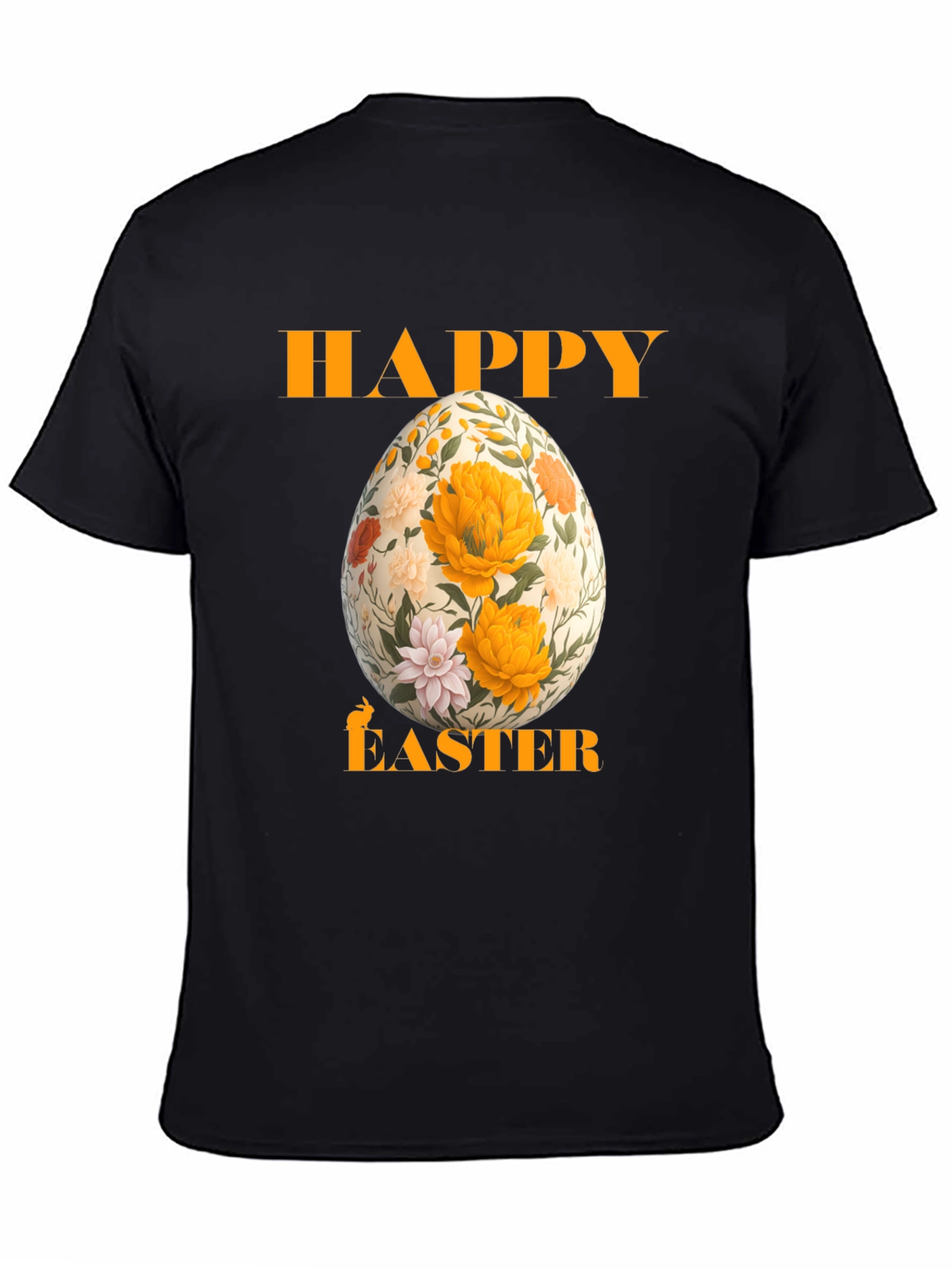 Happy Easter Floral Egg T-Shirt - Black