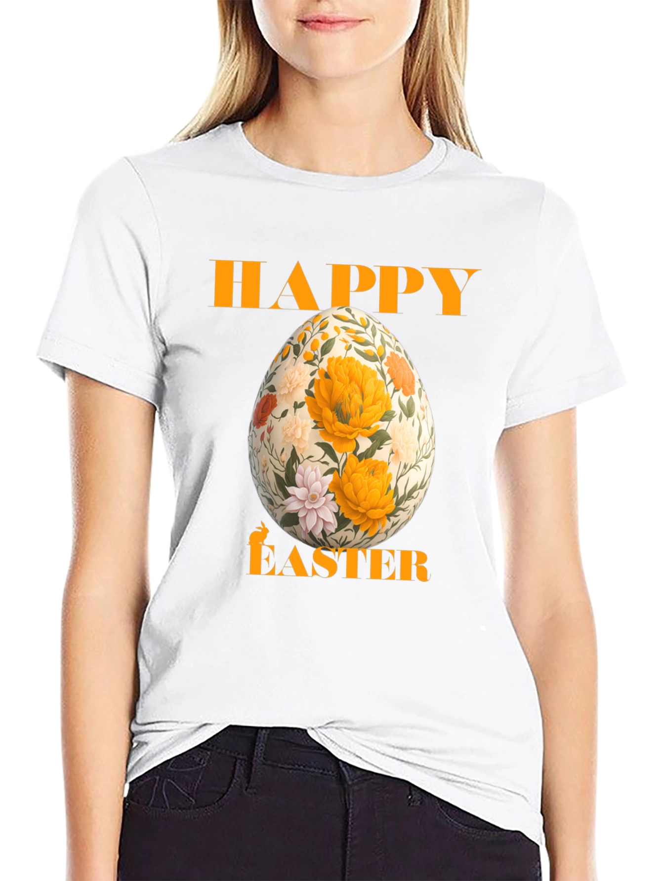 Happy Easter Floral Egg T-Shirt - Black