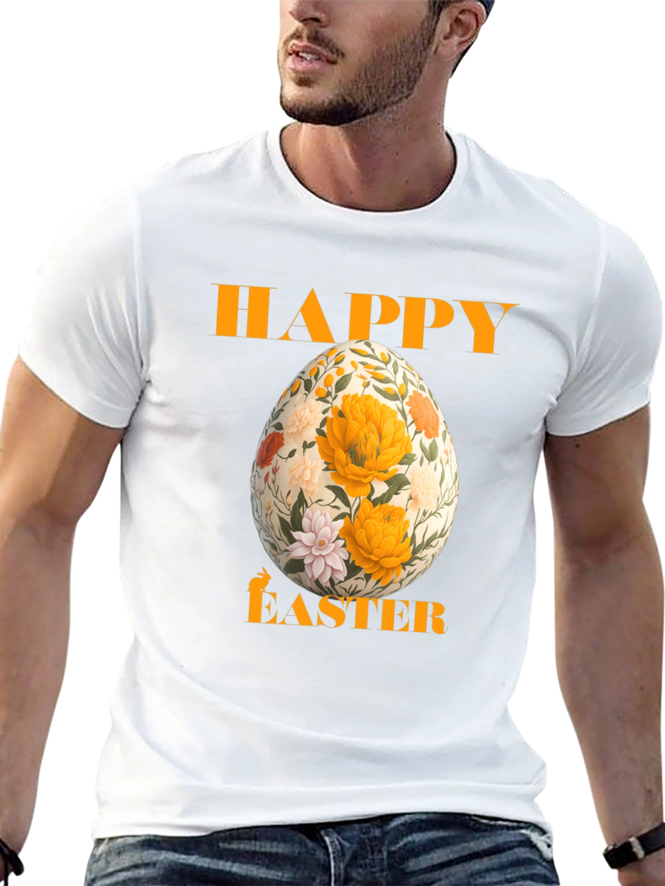 Happy Easter Floral Egg T-Shirt - Black