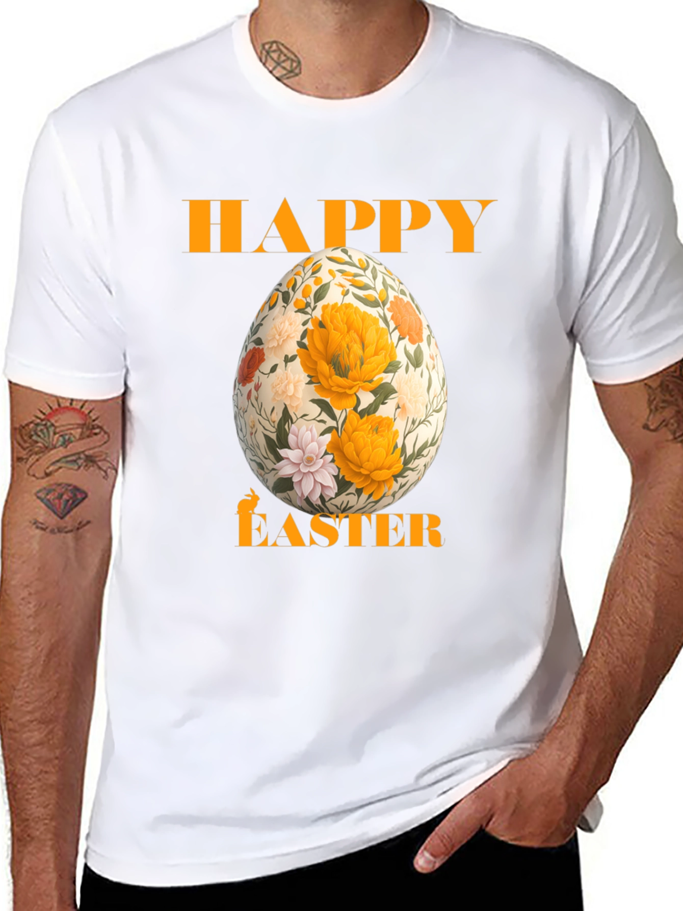 Happy Easter Floral Egg T-Shirt - Black