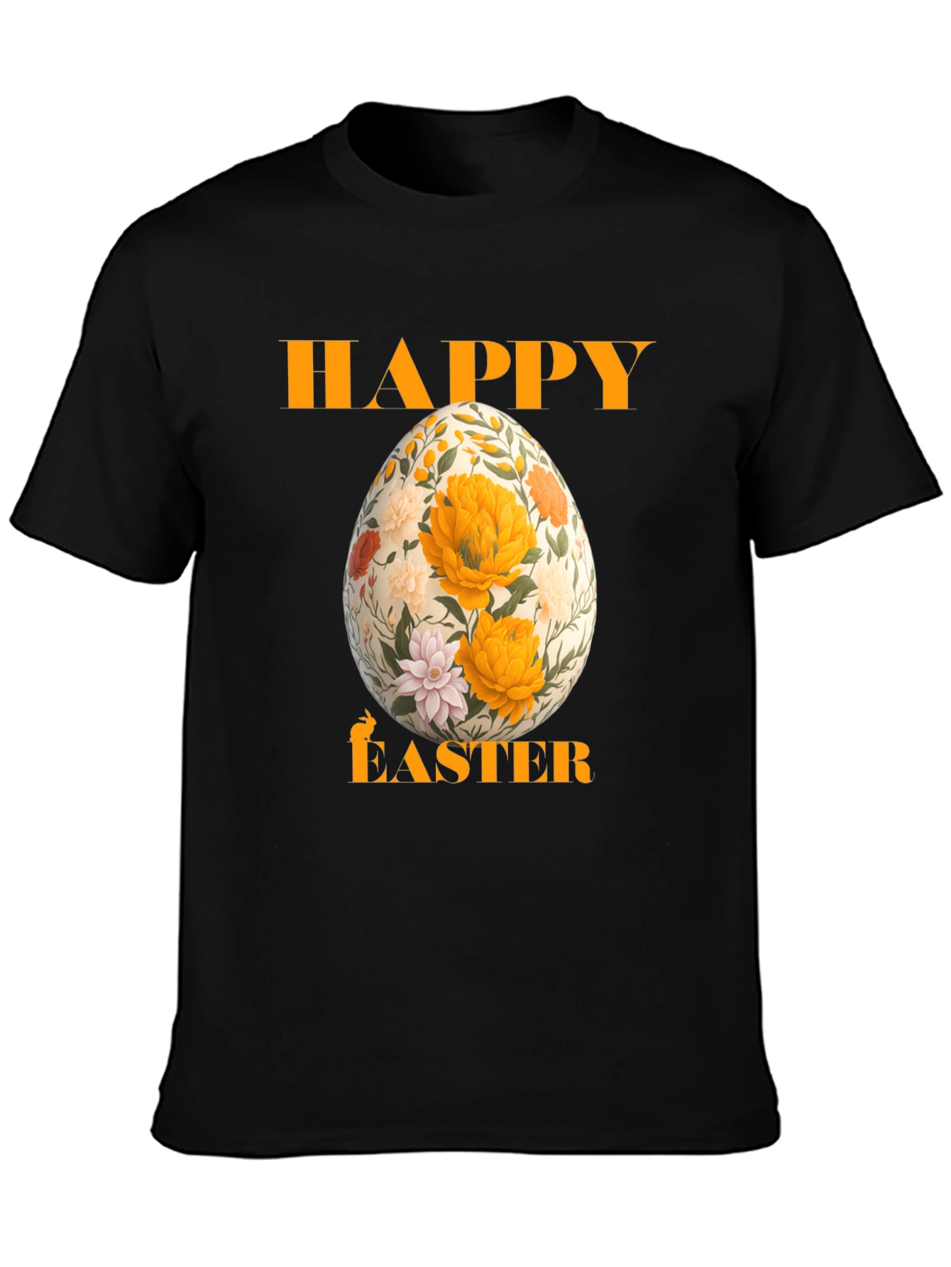 Happy Easter Floral Egg T-Shirt - Black