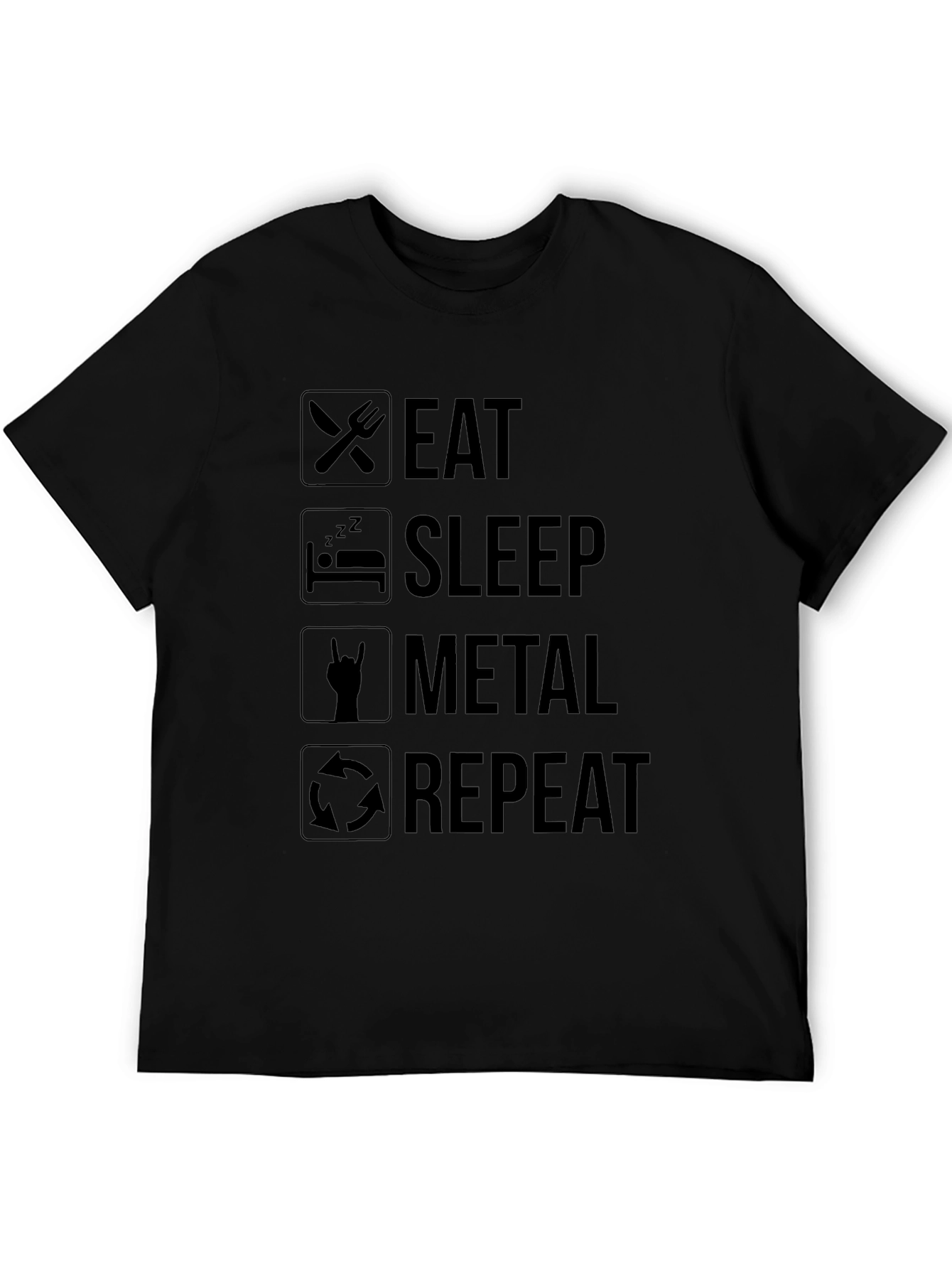 Eat Sleep Metal Repeat Black Graphic T-Shirt