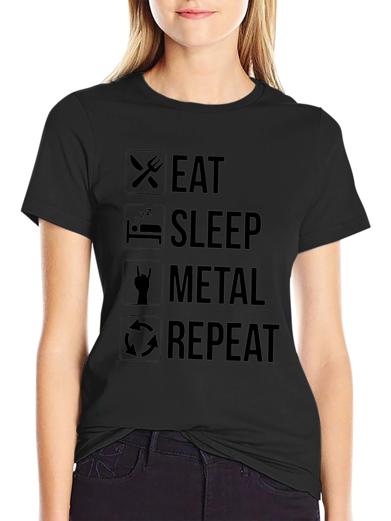 Eat Sleep Metal Repeat Black Graphic T-Shirt