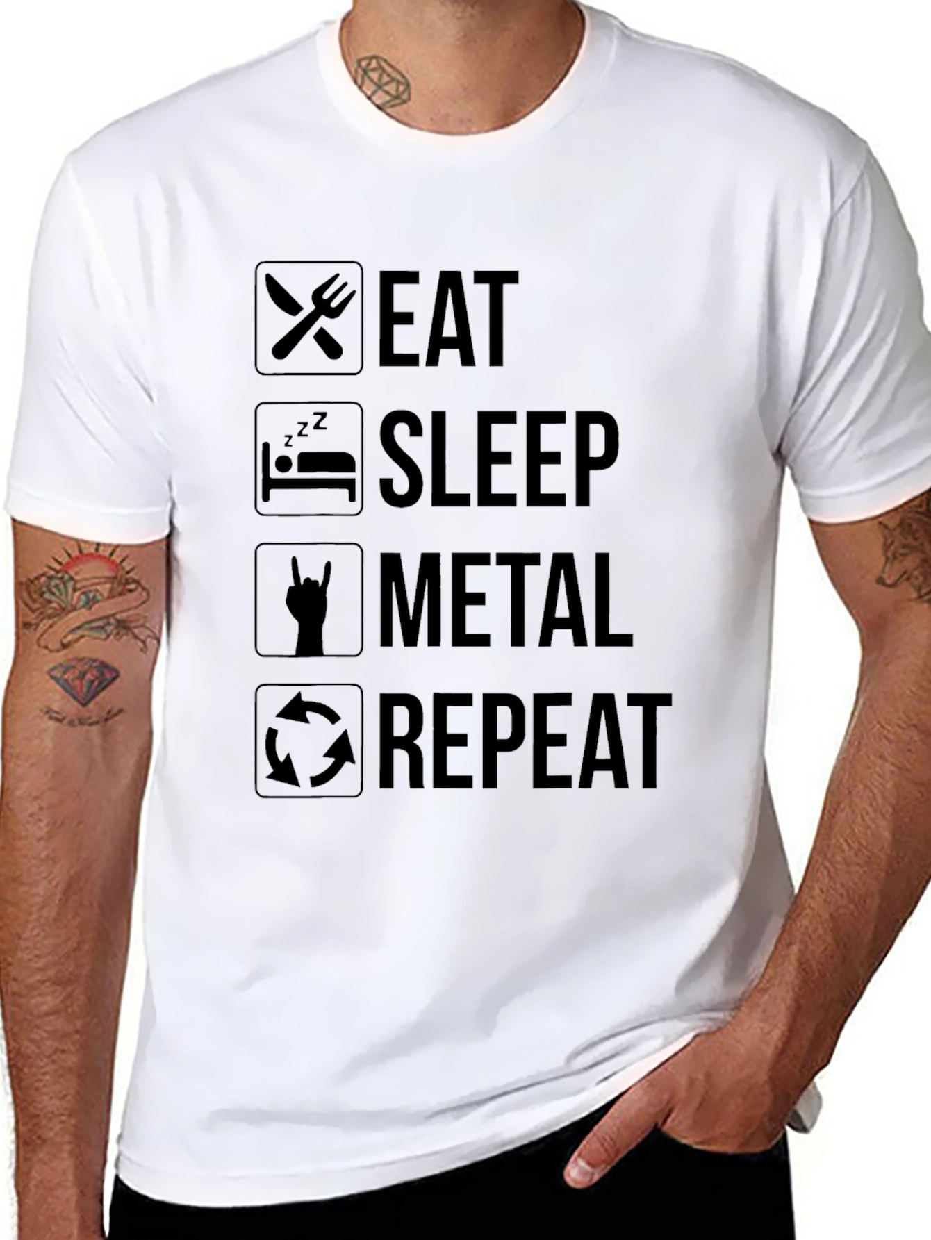 Eat Sleep Metal Repeat Black Graphic T-Shirt