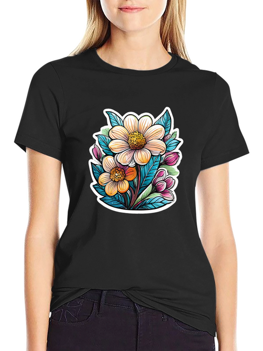 Floral Graphic Tee - Trendy Black T-Shirt