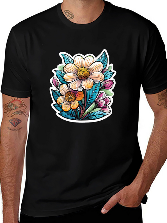 Floral Graphic Tee - Trendy Black T-Shirt