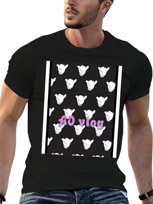Black T-Shirt with Hang Loose Hand Pattern