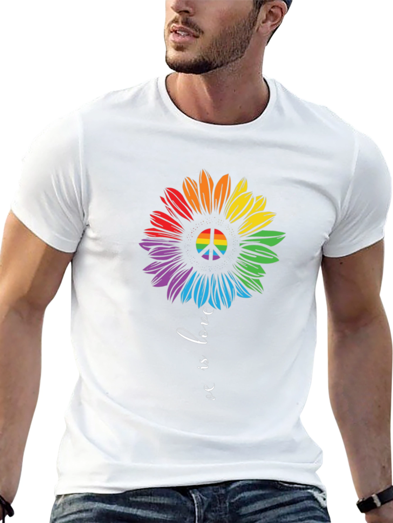 Rainbow Peace Sign Sunflower Graphic Tee