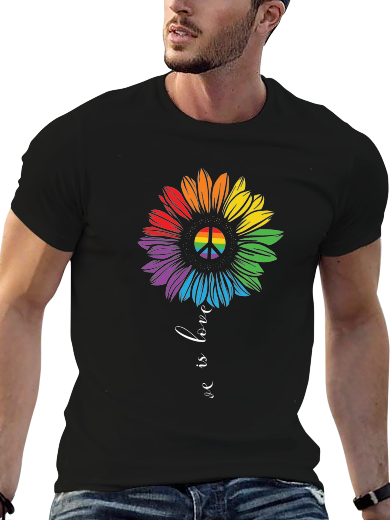 Rainbow Peace Sign Sunflower Graphic Tee