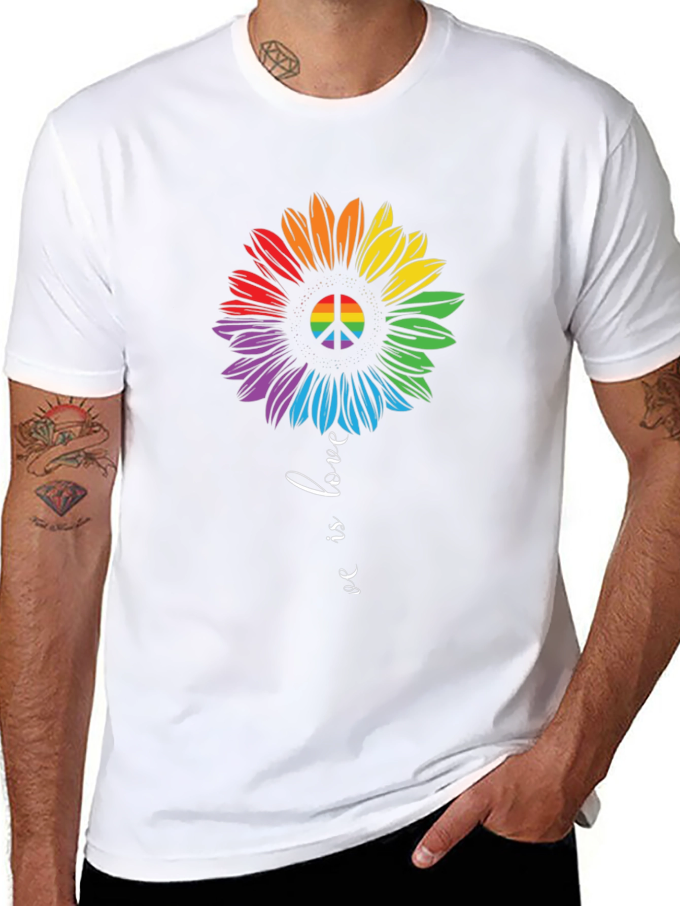 Rainbow Peace Sign Sunflower Graphic Tee