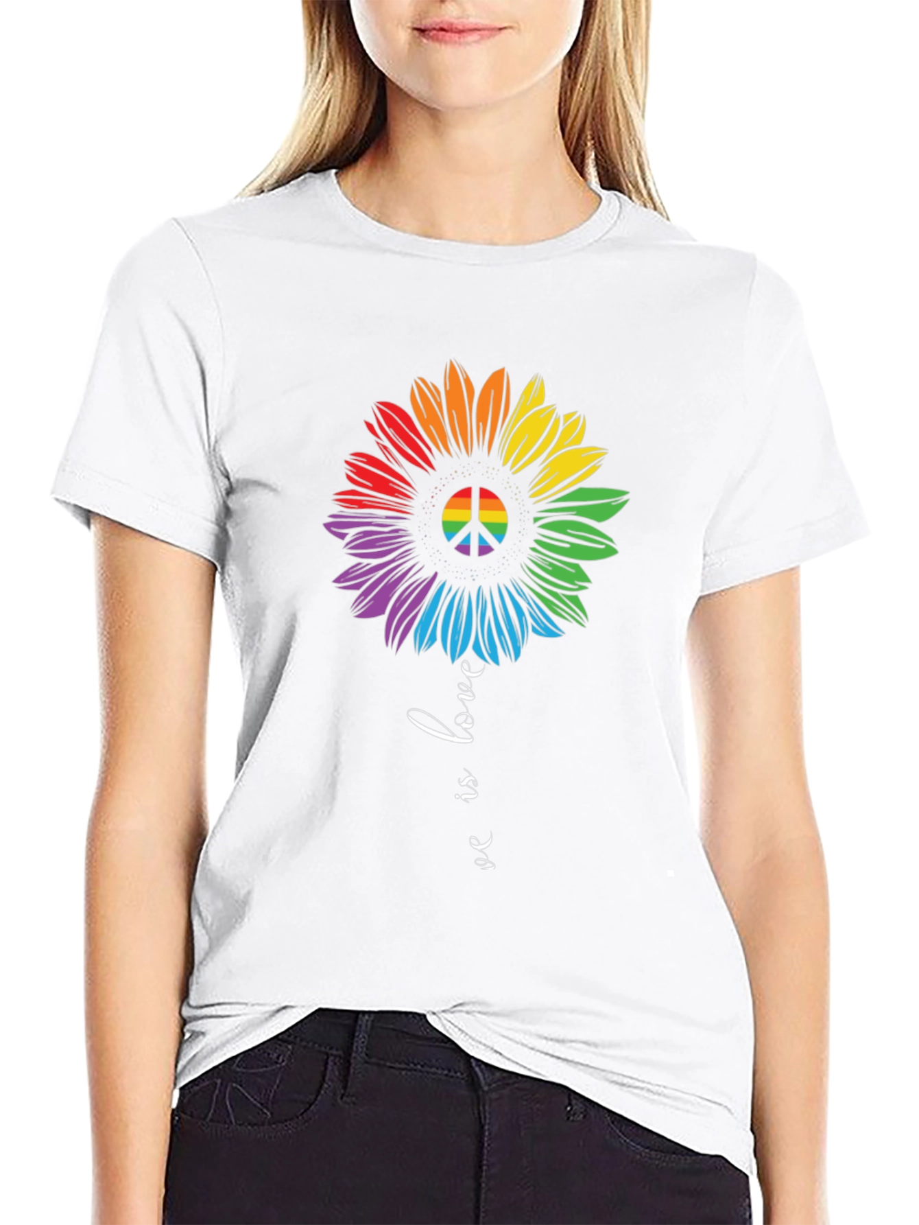 Rainbow Peace Sign Sunflower Graphic Tee