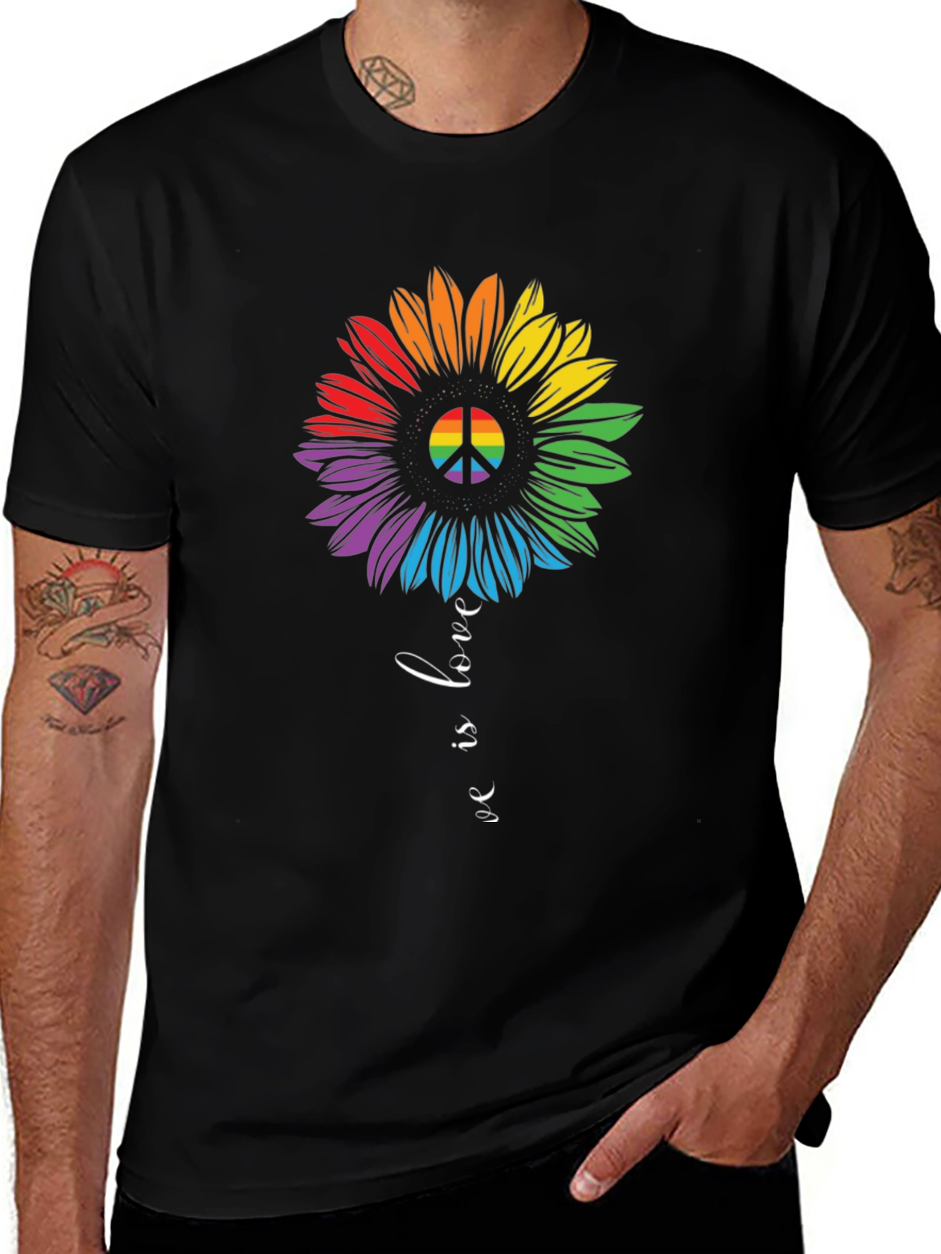 Rainbow Peace Sign Sunflower Graphic Tee