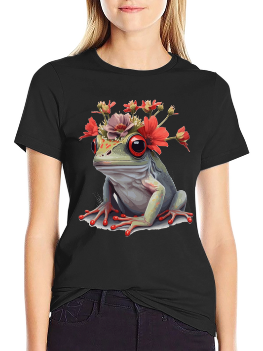 Frog with Flowers Graphic T-Shirt