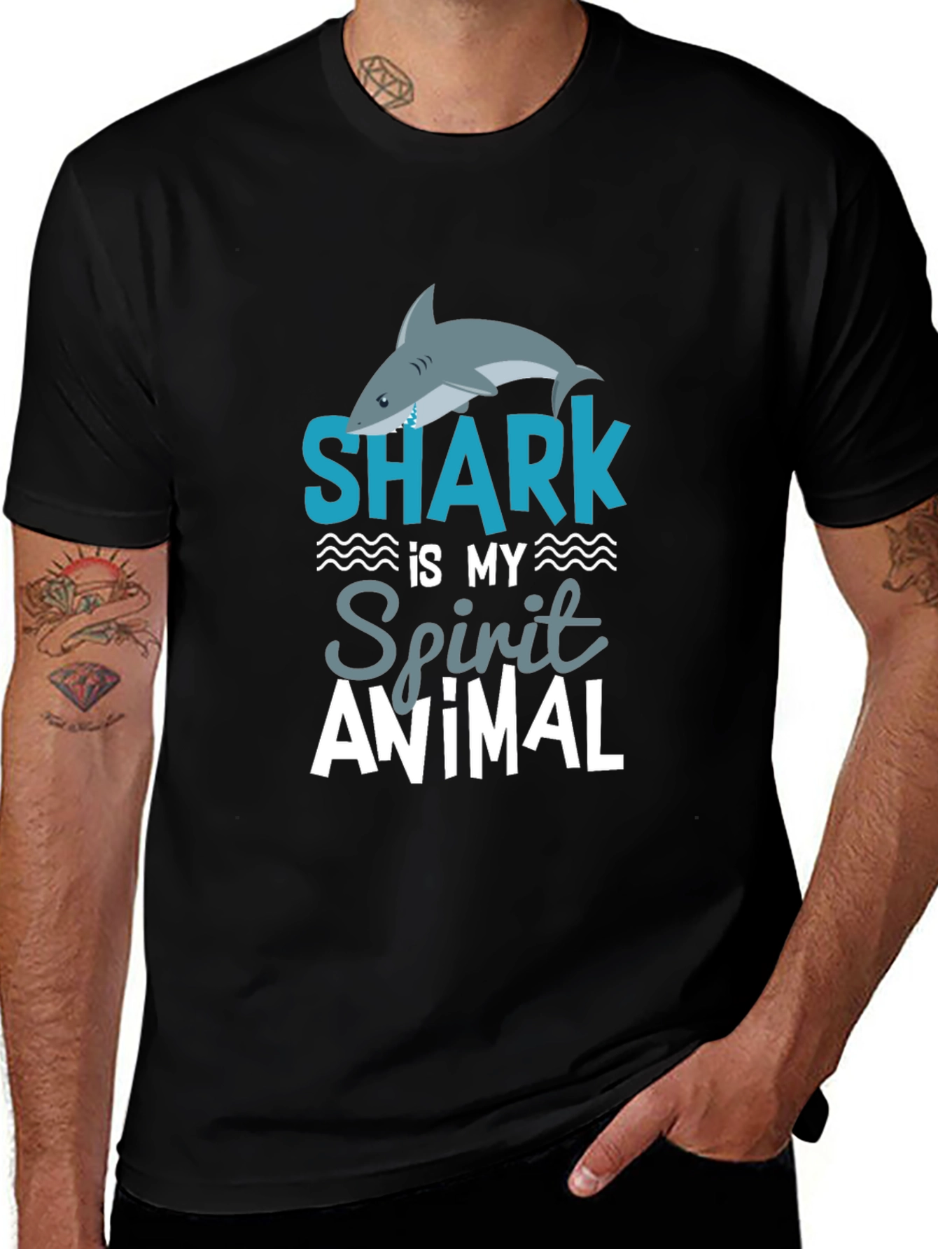 Shark Spirit Animal Graphic T-Shirt - Mens Black Tee