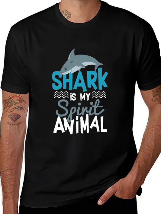 Shark Spirit Animal Graphic T-Shirt - Mens Black Tee