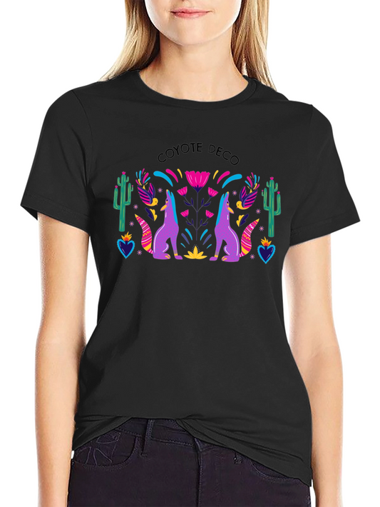 Coyote Deco Graphic Tee - Stylish Black T-Shirt