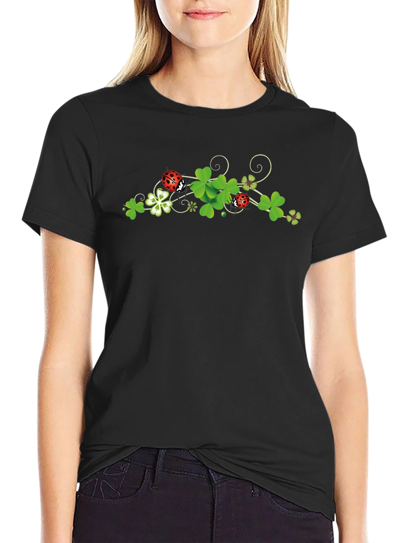 Lucky Ladybug Shamrock T-Shirt - Black