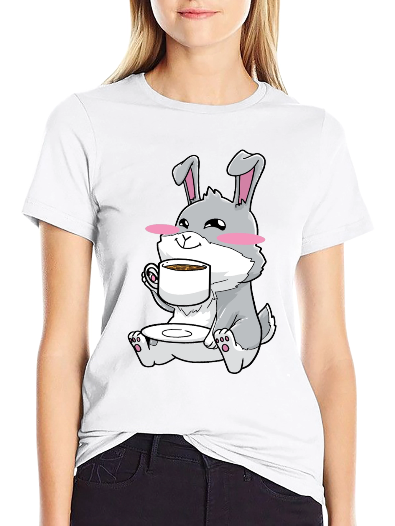 Bunny Sipping Coffee T-Shirt - Cute Graphic Tee
