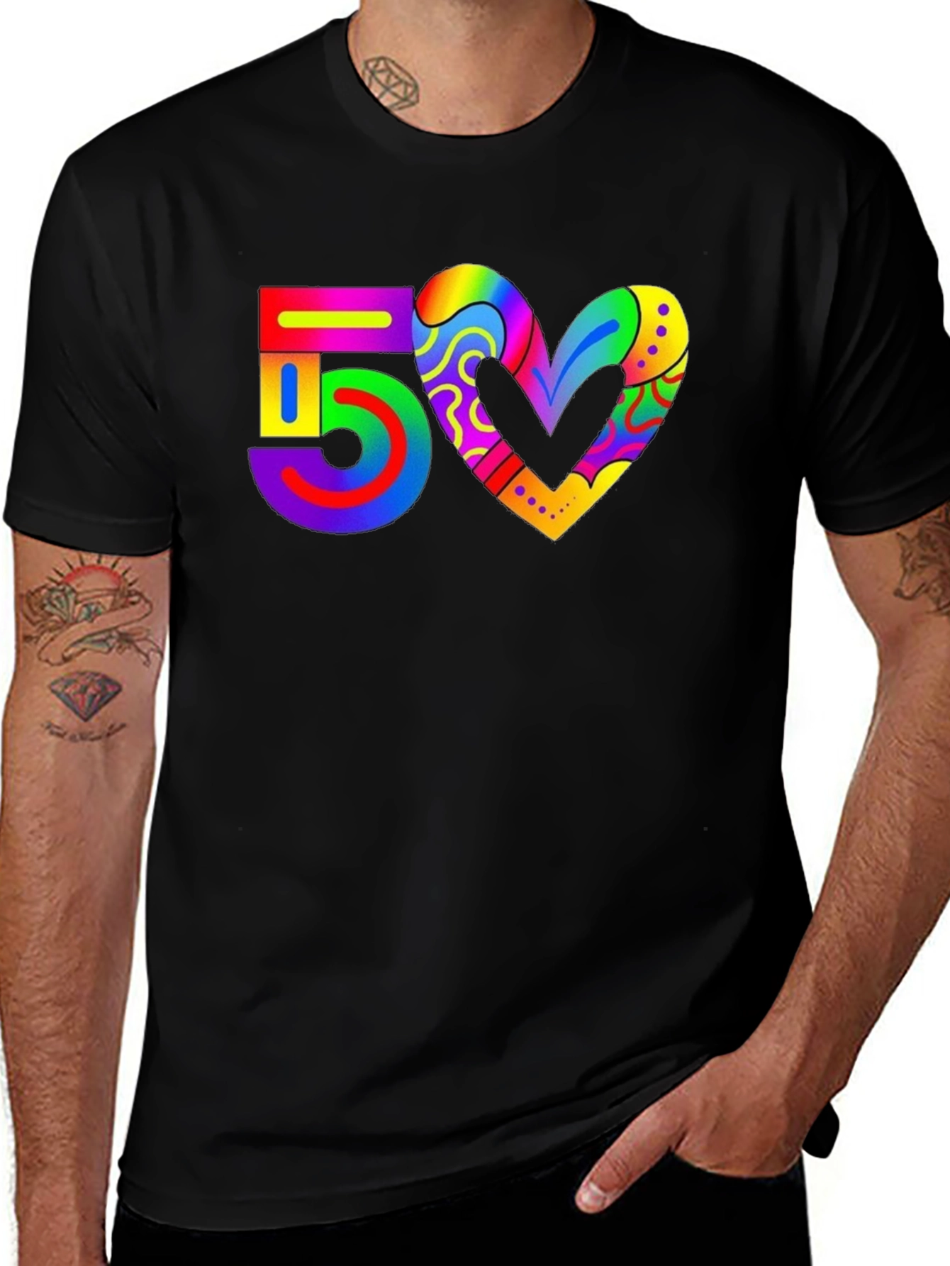 Rainbow 50 Heart T-Shirt - Pride Celebration Tee