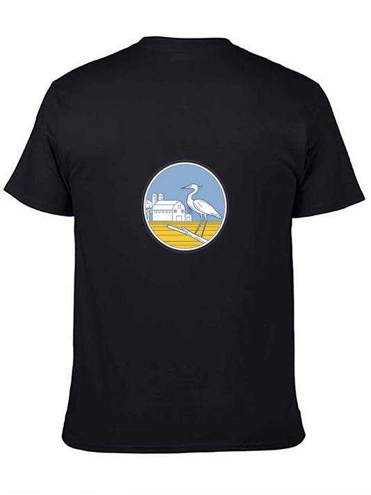 Black T-Shirt with Heron Farm Design