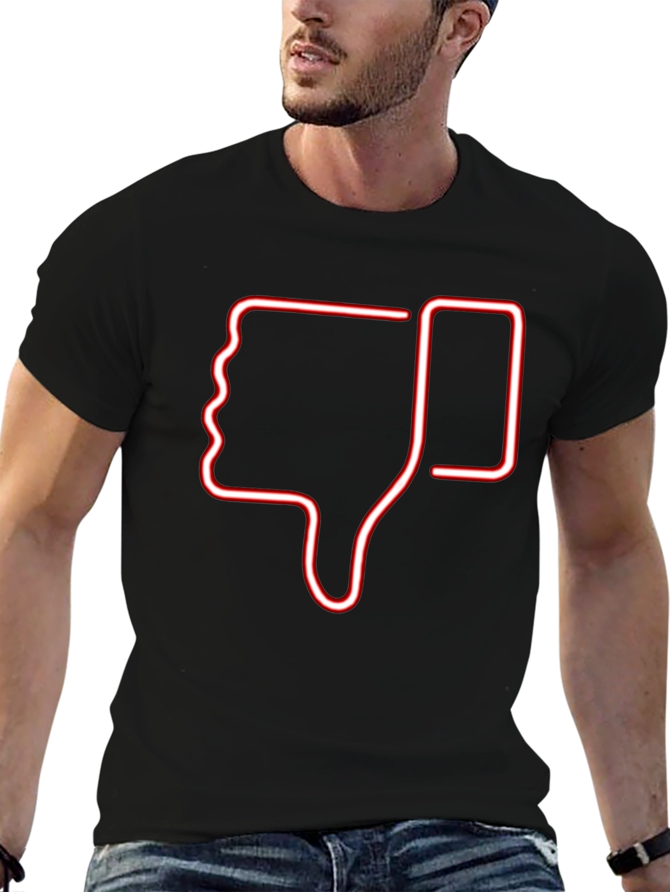 Neon Thumbs Down Graphic Tee - Black