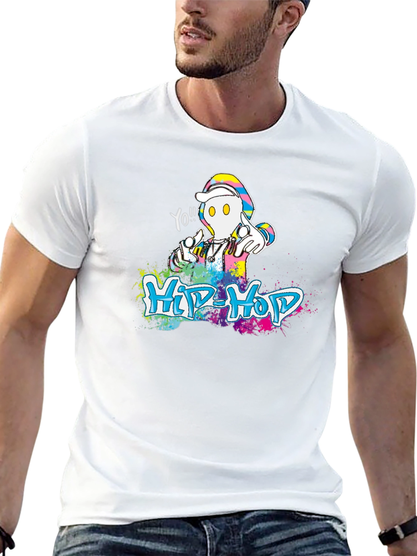 Hip-Hop Graphic Print Crew Neck T-Shirt