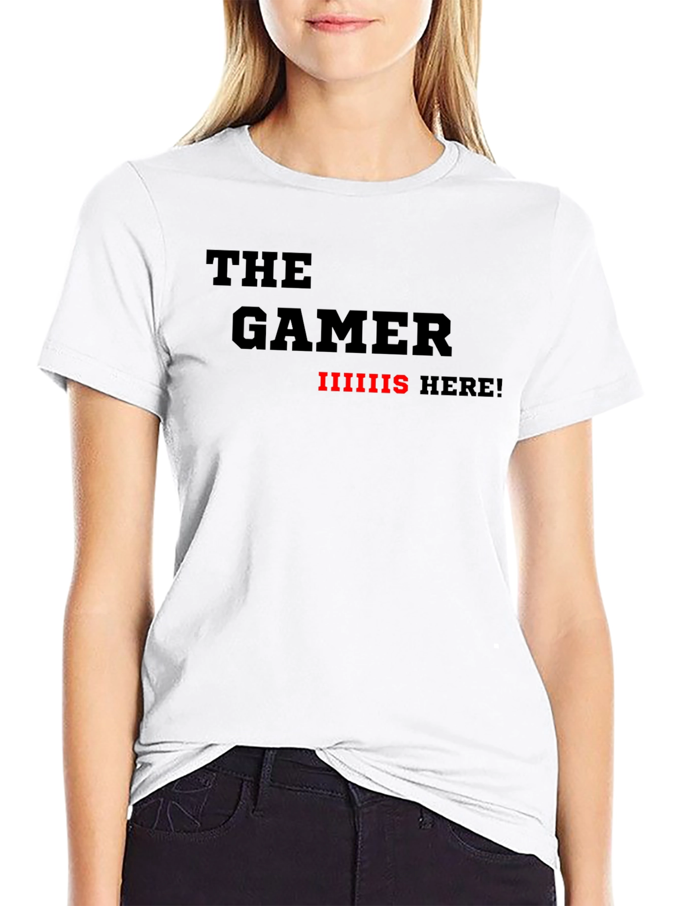 The Gamer Is Here! Black Graphic T-Shirt