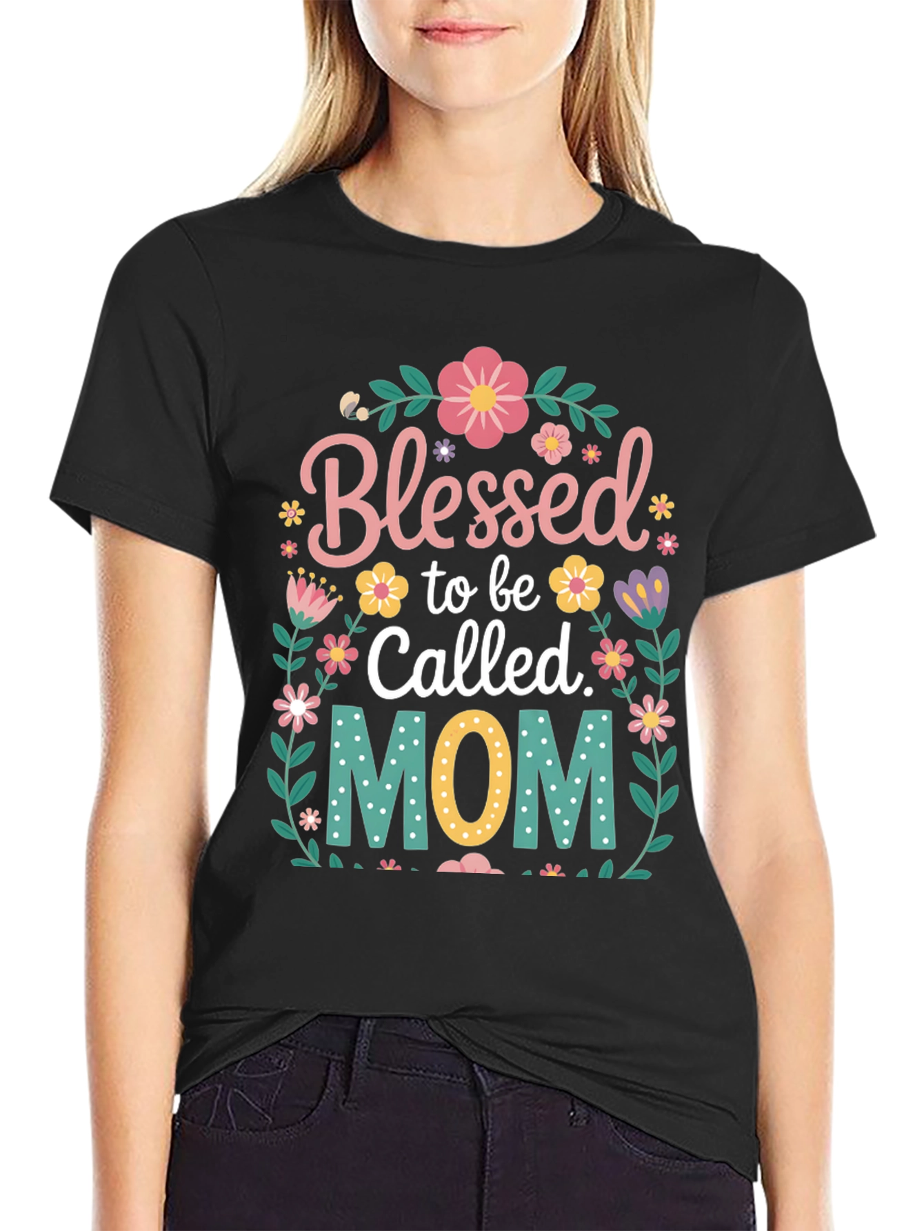 Blessed Mom Floral Graphic T-Shirt