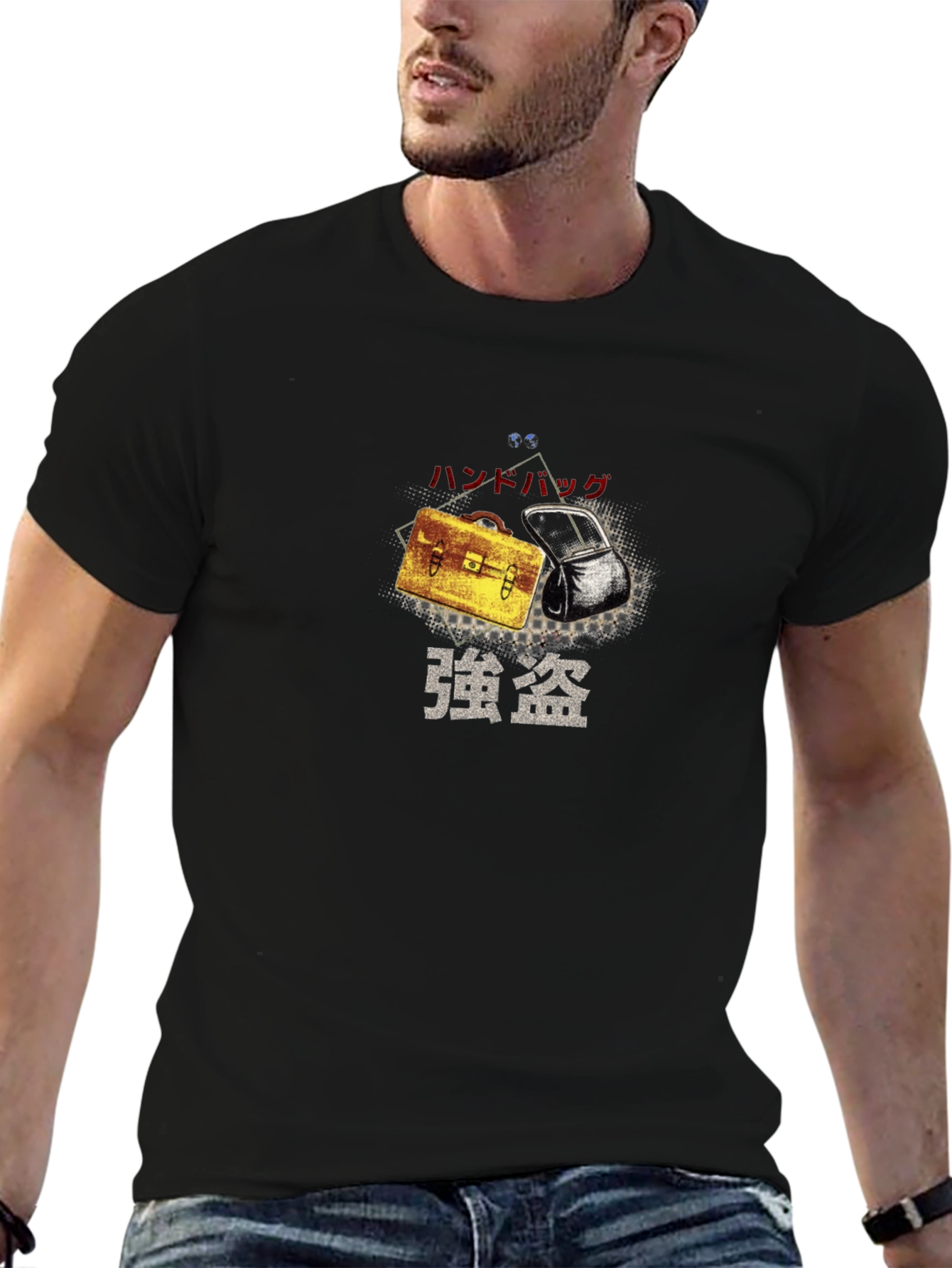 Briefcase Heist Graphic Tee - Stylish Black T-Shirt