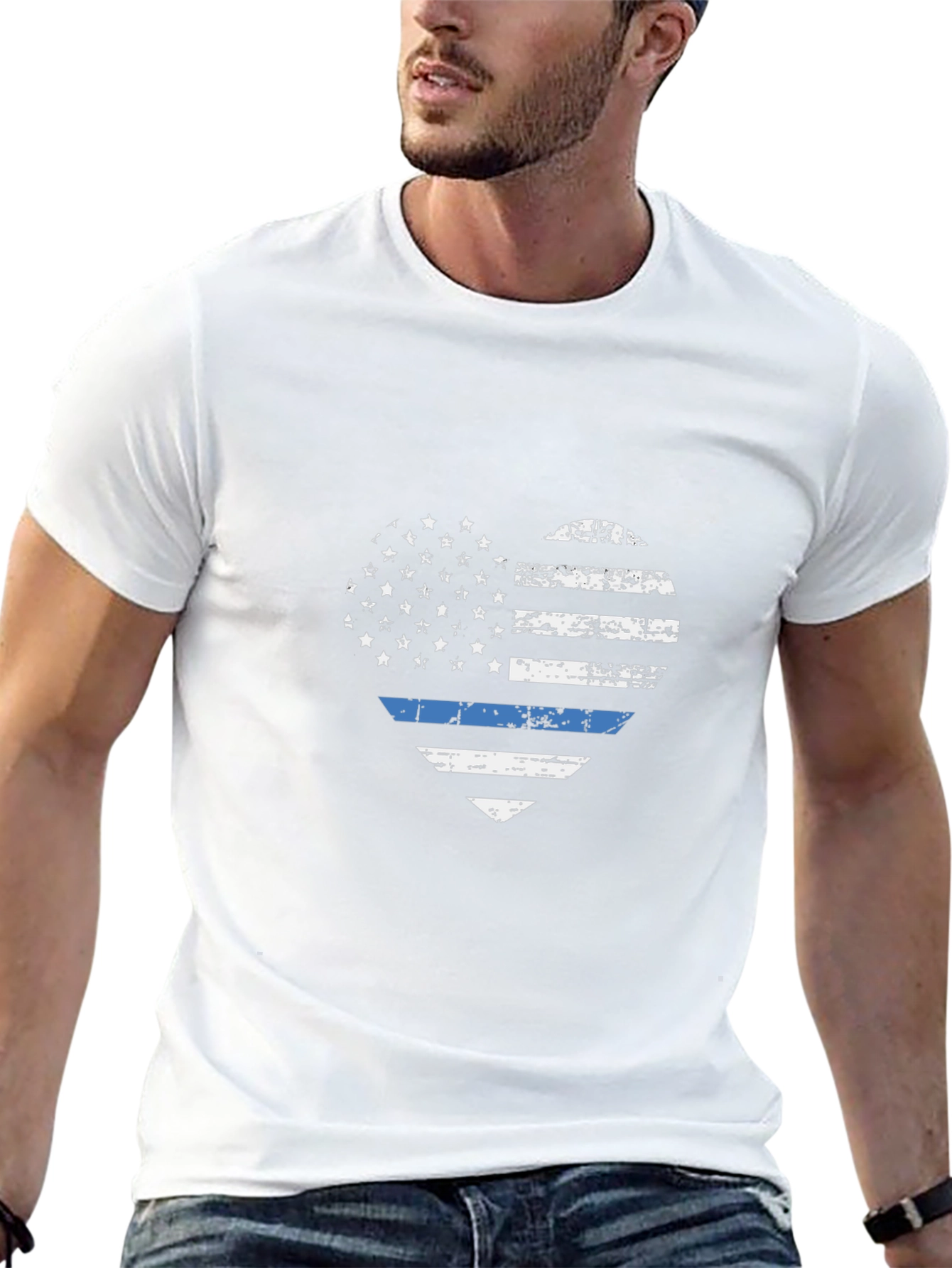 Distressed Thin Blue Line Heart Flag T-Shirt